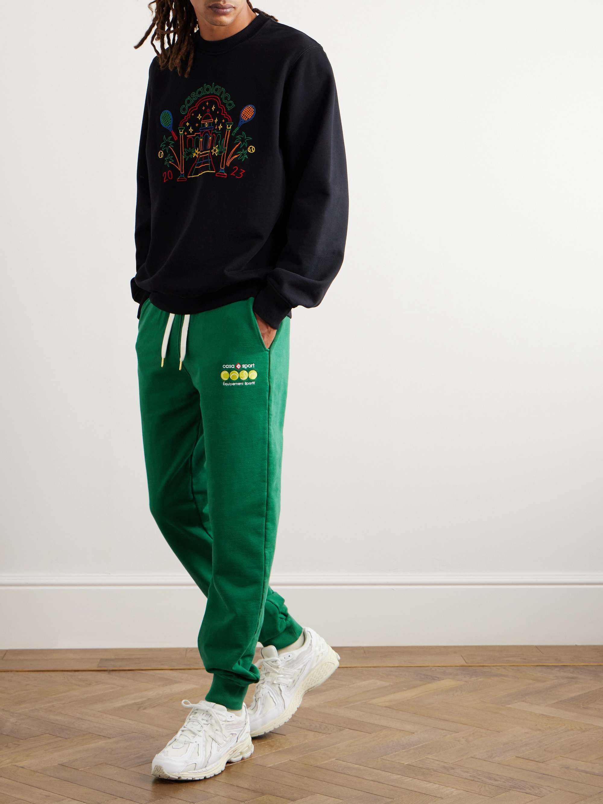 CASABLANCA Tapered Logo-Embroidered Organic Cotton-Jersey Sweatpants ...