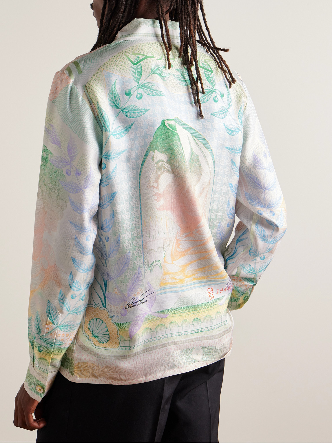 Shop Casablanca La Monnaie Convertible-collar Printed Silk-twill Shirt In Multi