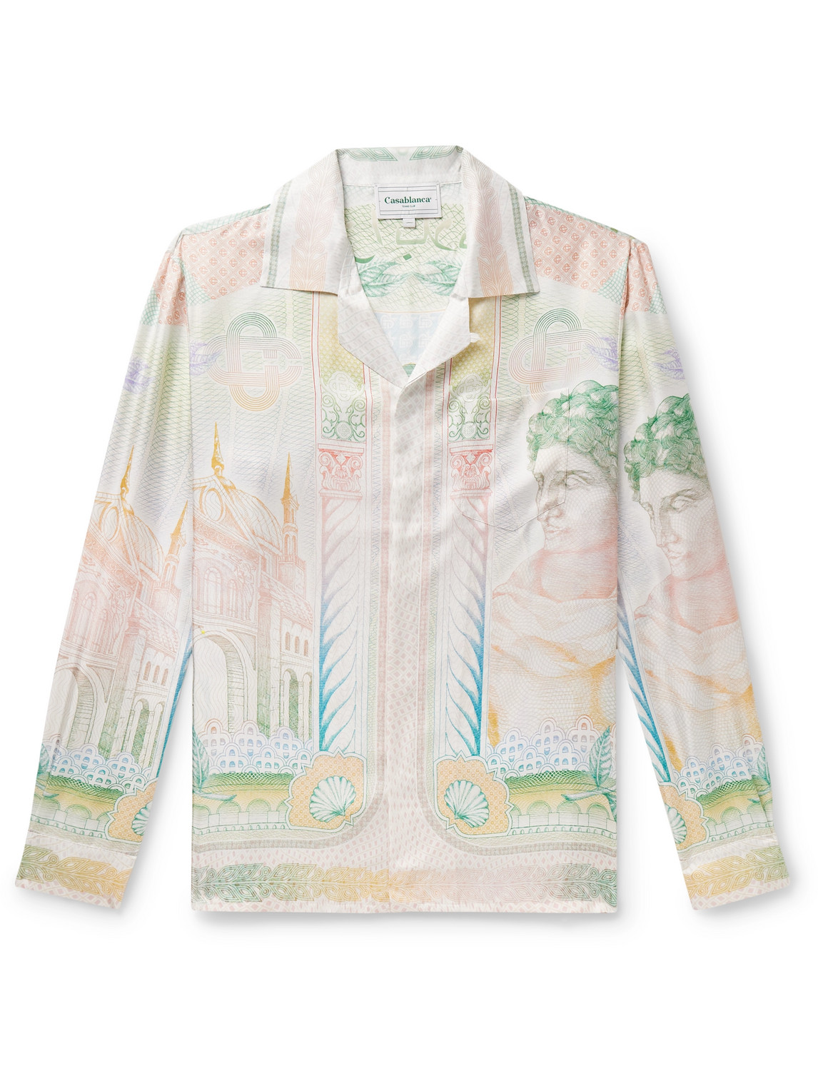 Shop Casablanca La Monnaie Convertible-collar Printed Silk-twill Shirt In Multi