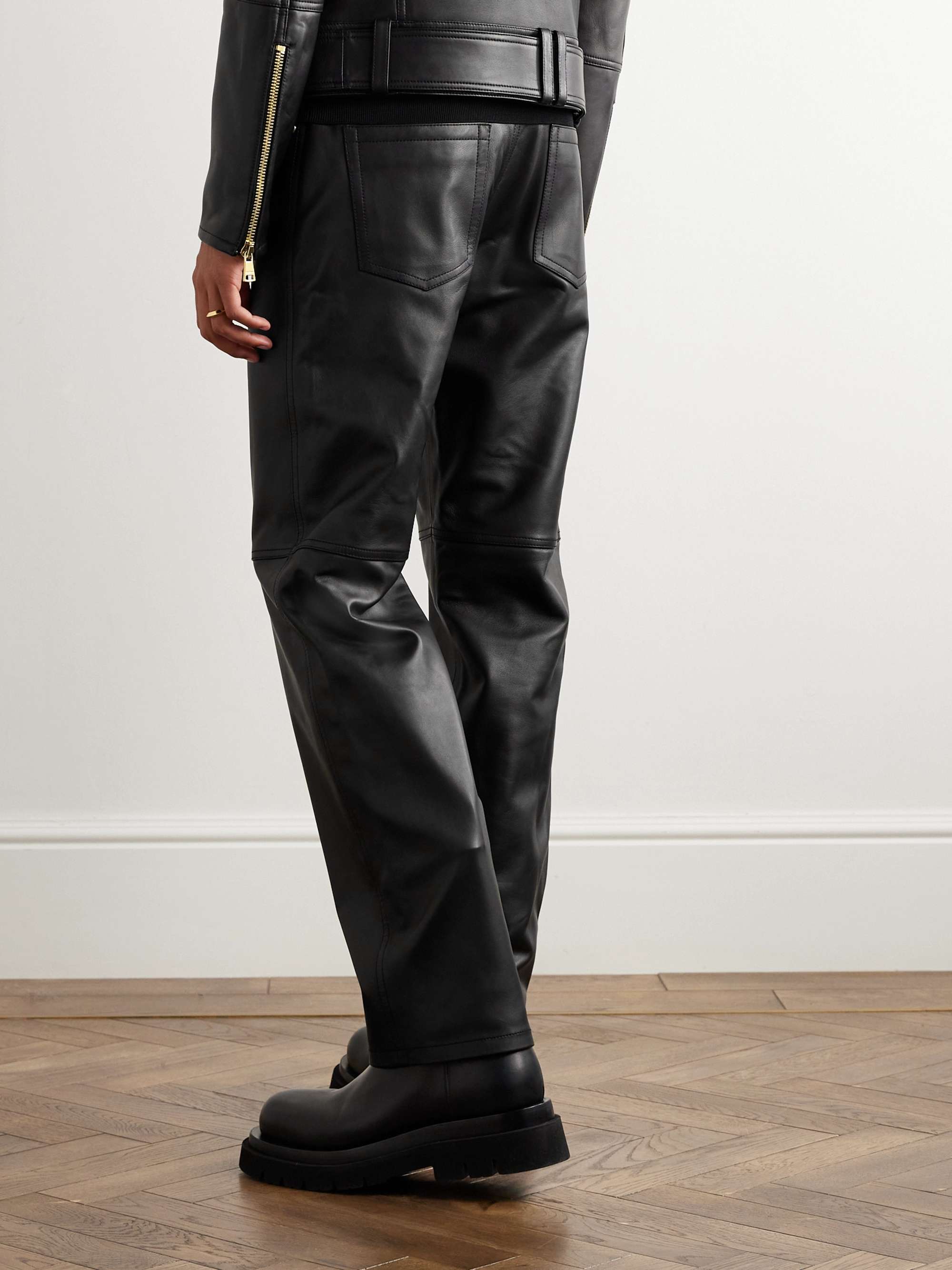 BALMAIN Straight-Leg Leather Trousers for Men | MR PORTER