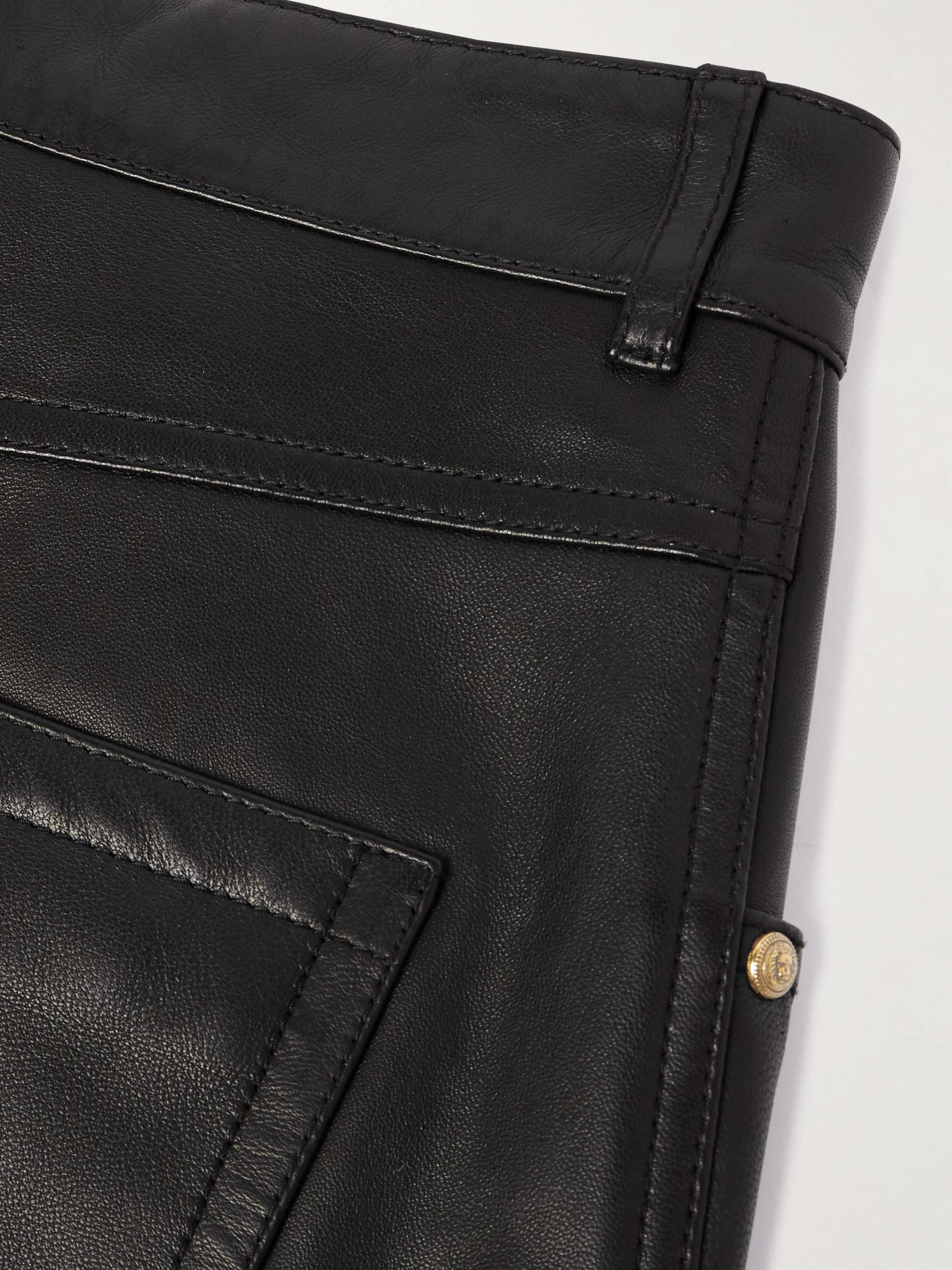 BALMAIN Straight-Leg Leather Trousers for Men | MR PORTER