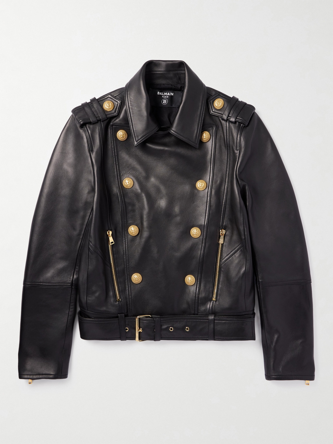 BALMAIN DOUBLE-BREASTED LEATHER BIKER JACKET