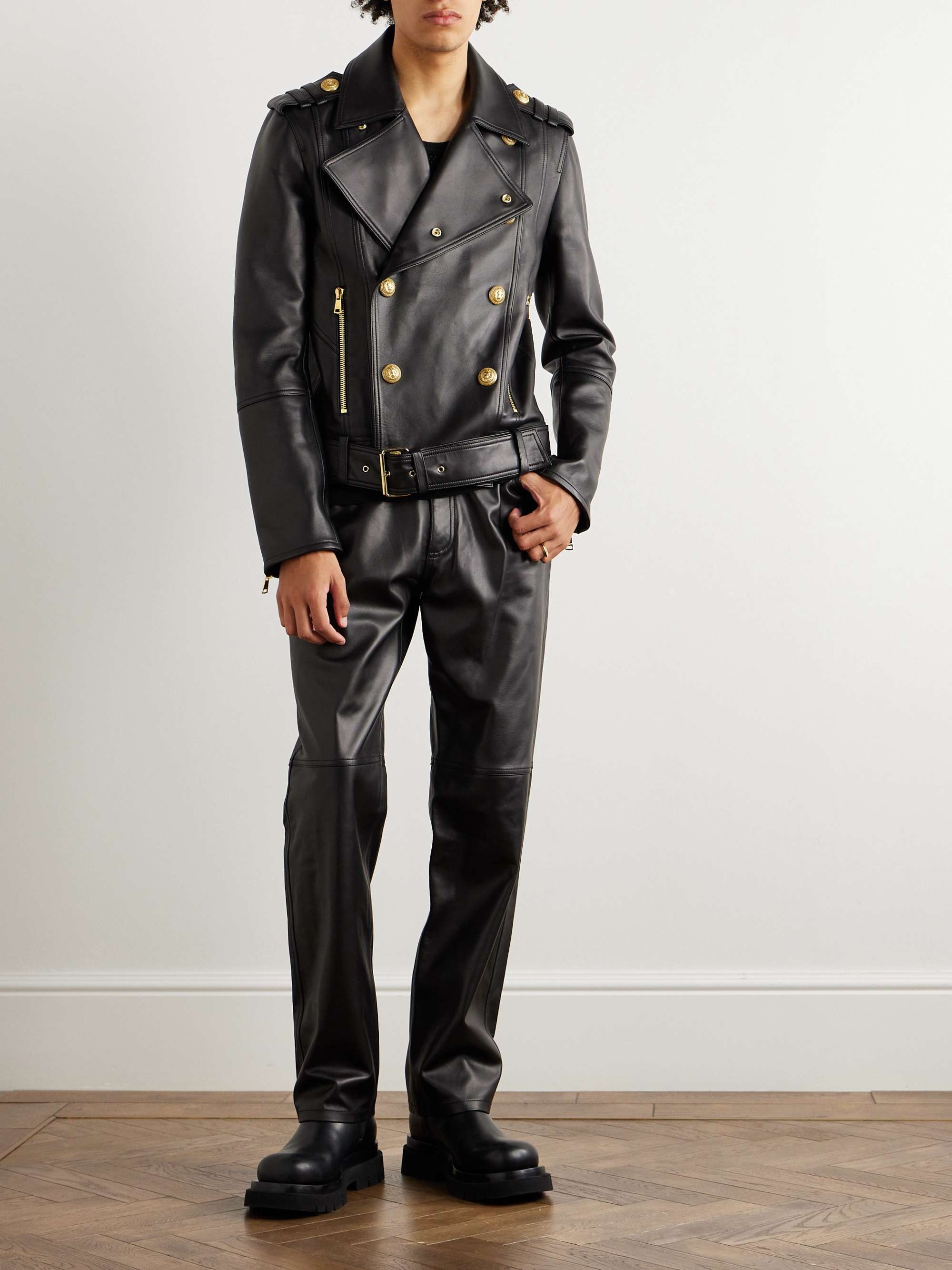 BALMAIN Double-Breasted Leather Jacket for Men | MR PORTER