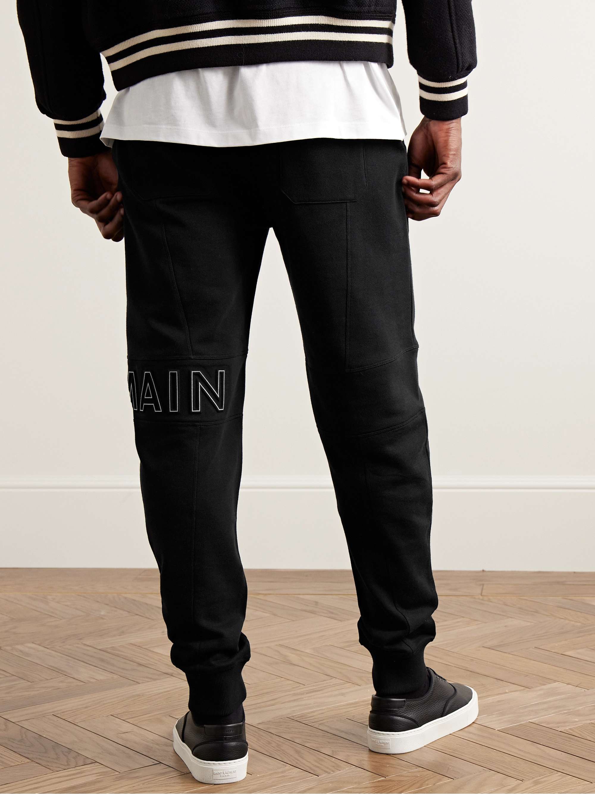 BALMAIN Slim-Fit Tapered Reflective Logo-Embossed Cotton-Jersey ...