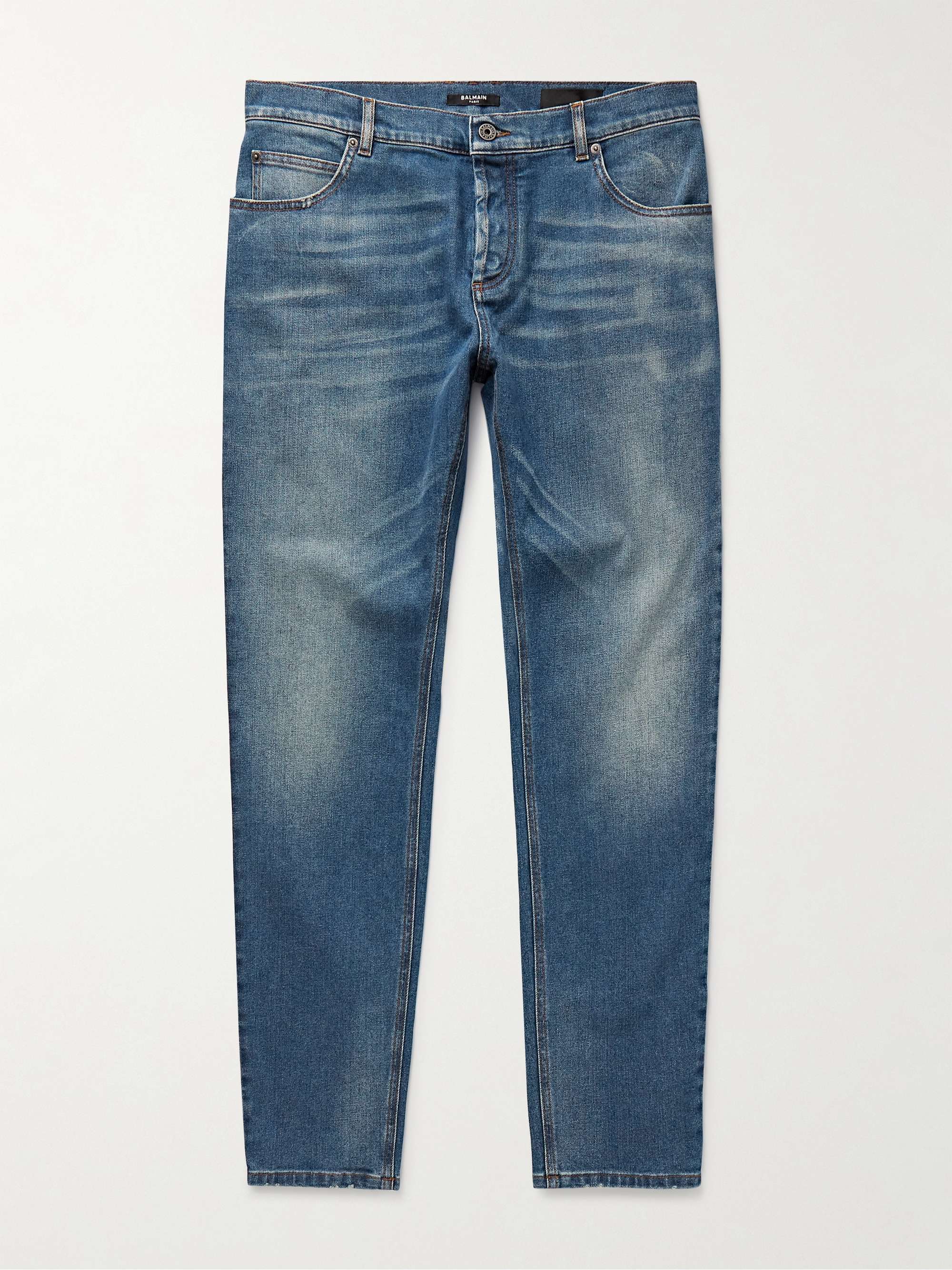 BALMAIN Distressed embroidered denim jeans | THE OUTNET