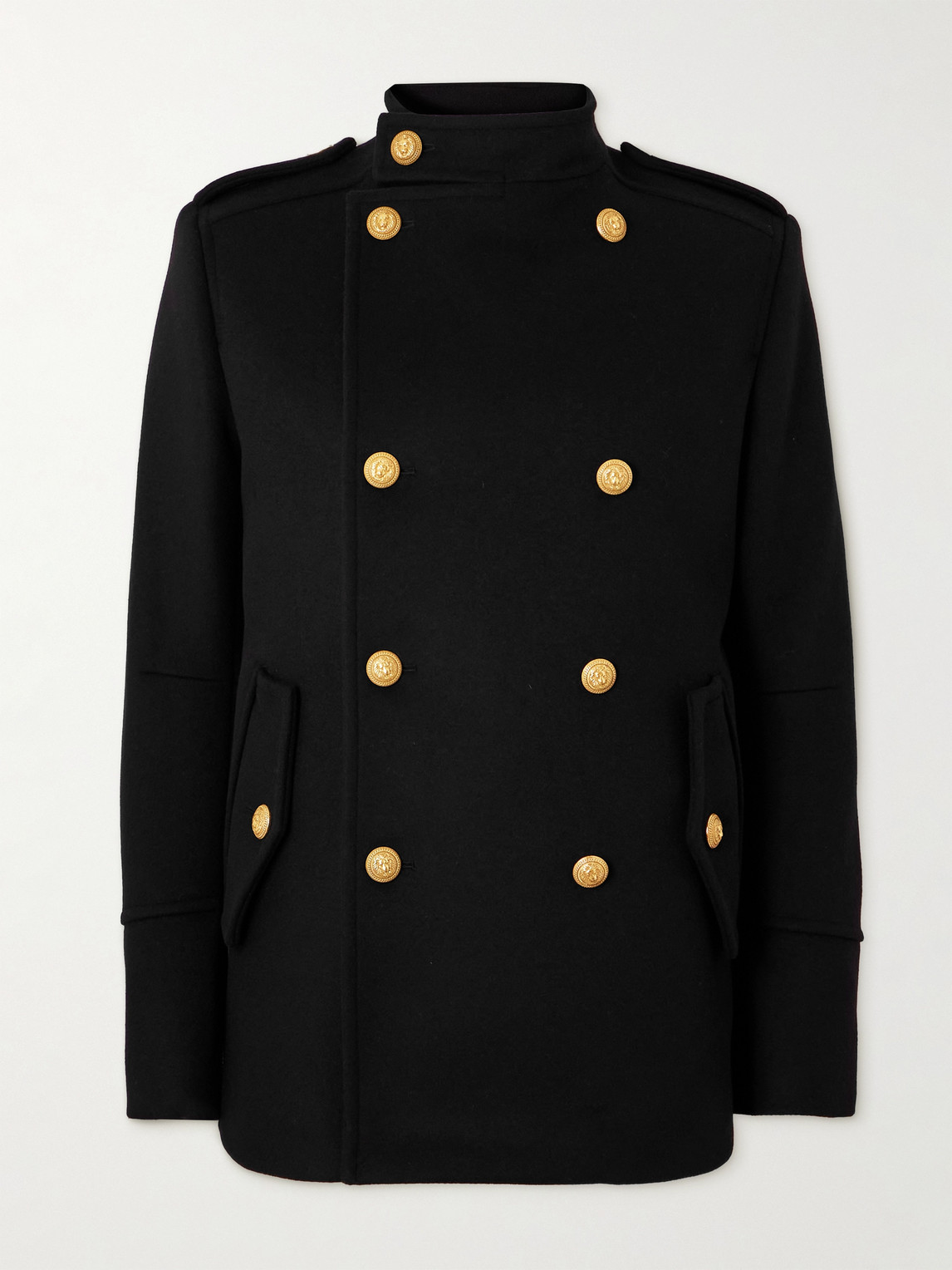 Balmain Double Breast Wool Coat In Black