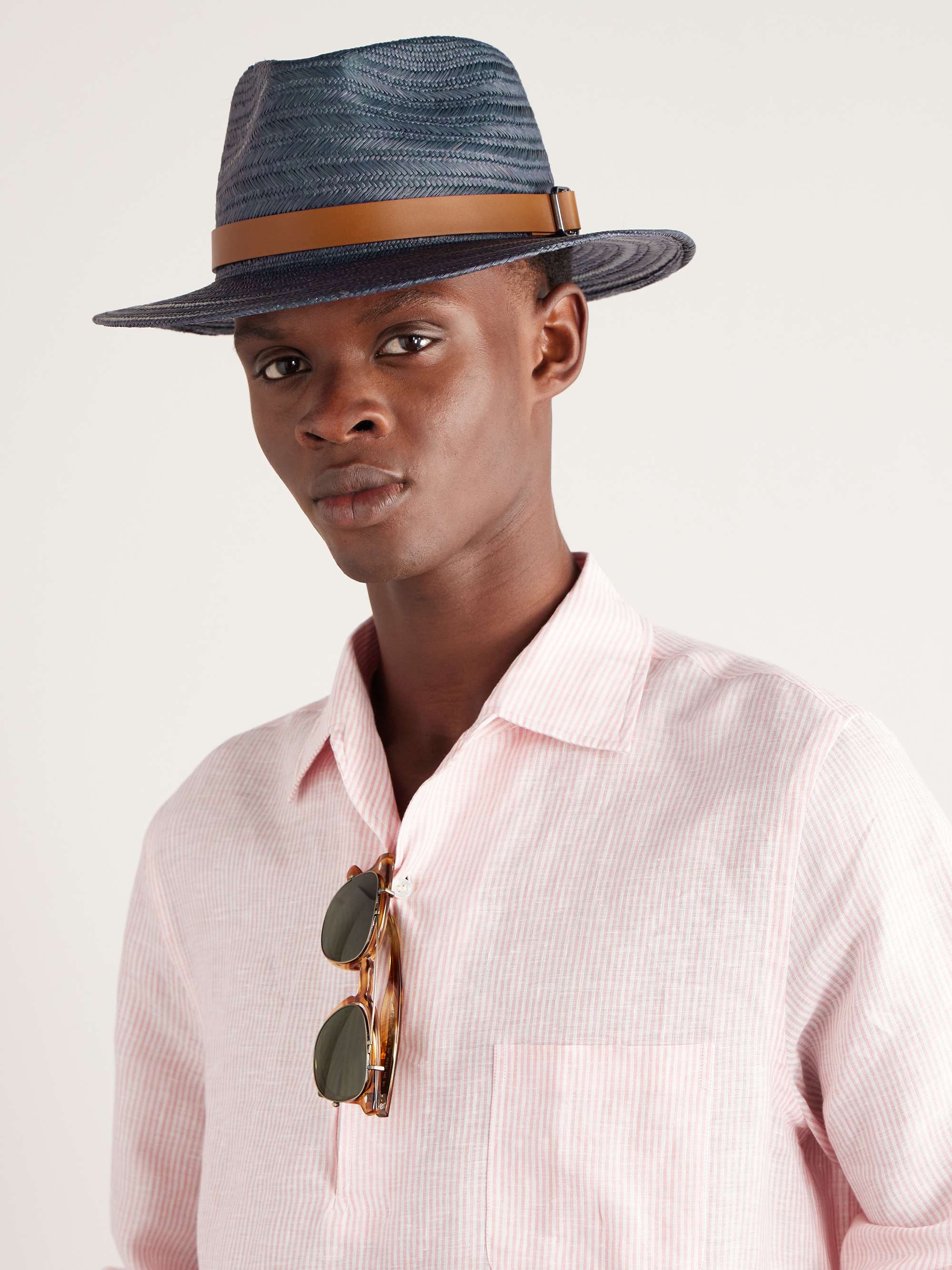 LORO PIANA Avea Leather-Trimmed Straw Panama Hat for Men | MR PORTER
