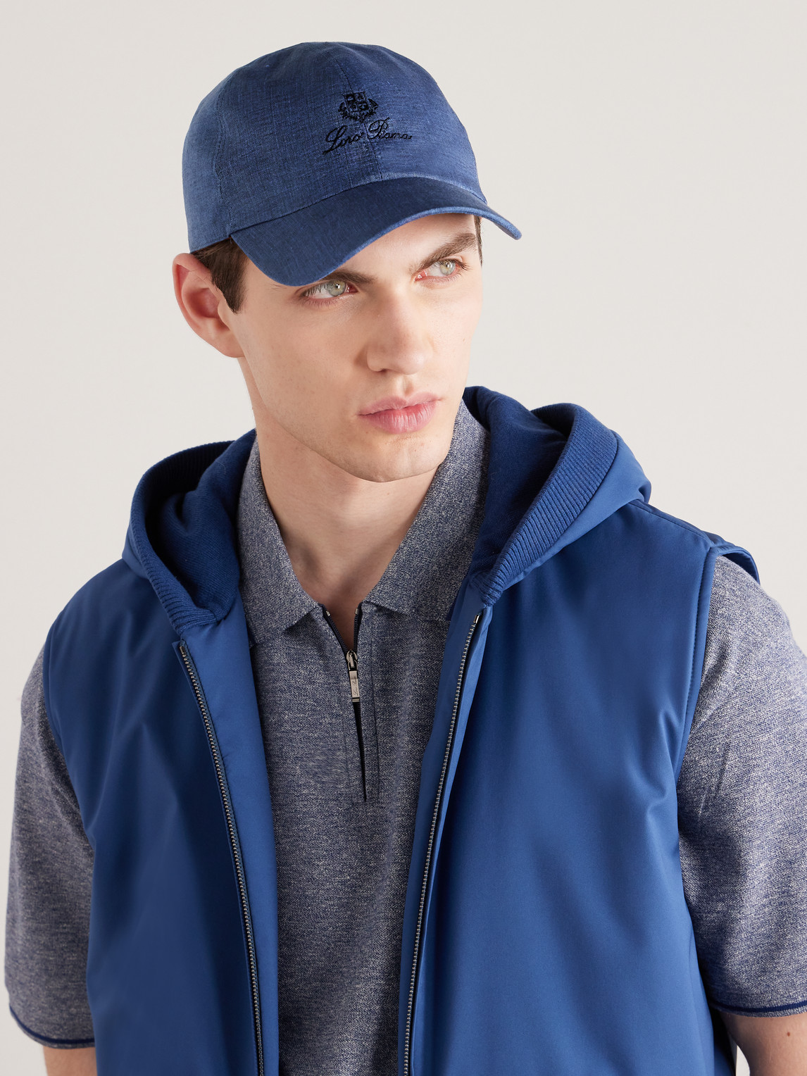 Shop Loro Piana Logo-embroidered Linen Baseball Cap In Blue