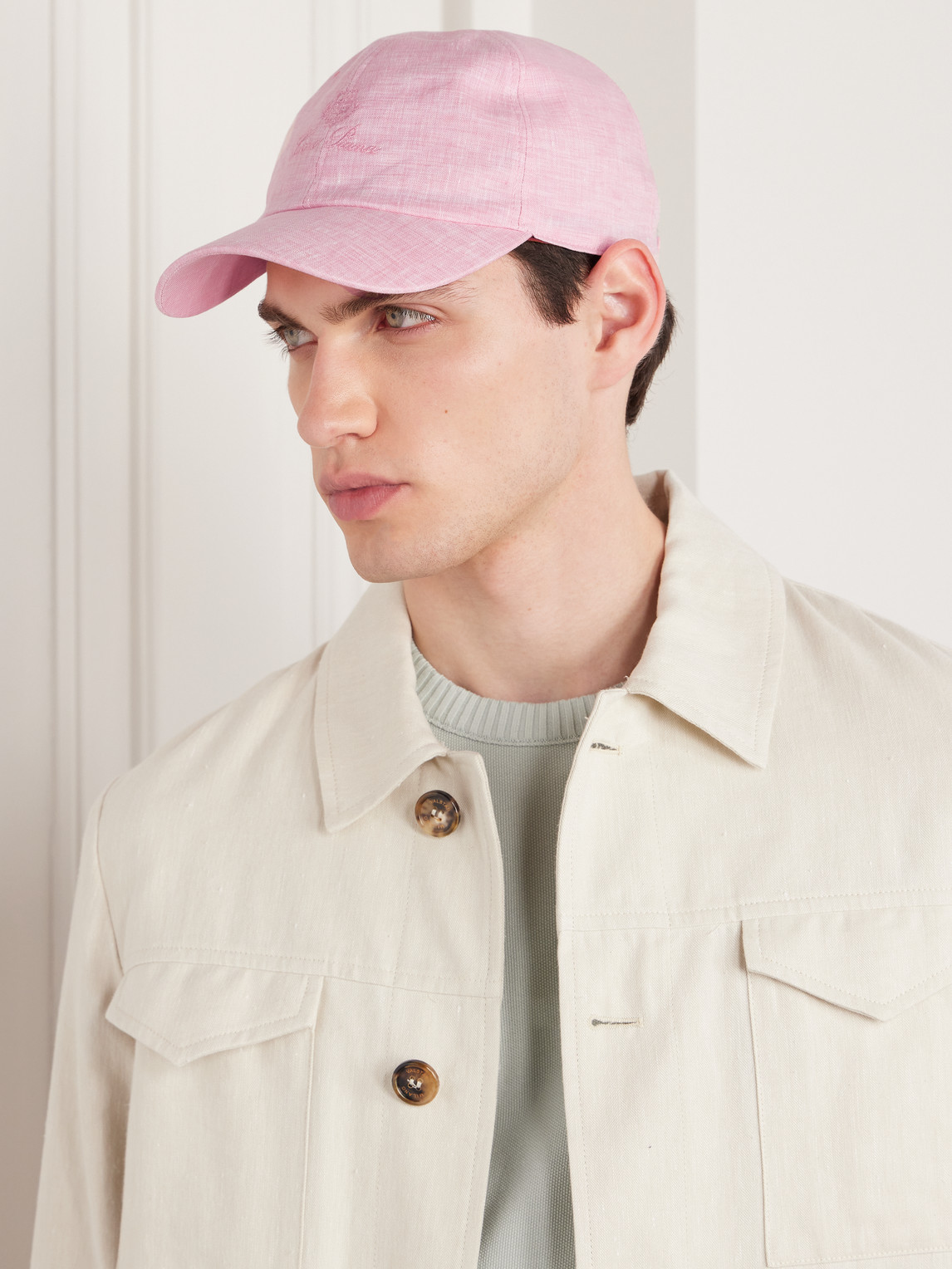 Shop Loro Piana Logo-embroidered Linen Baseball Cap In Pink