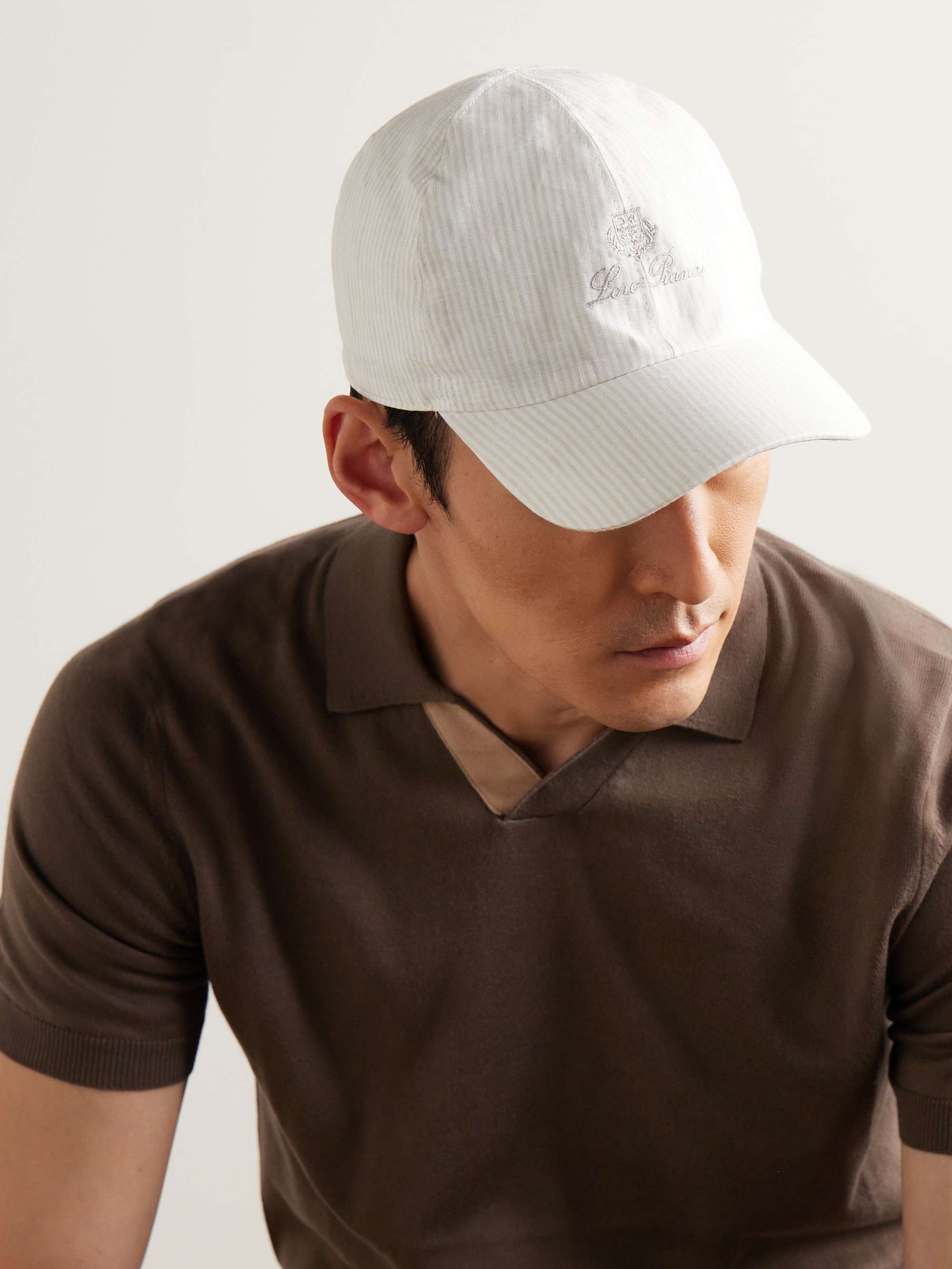 LORO PIANA Logo-Embroidered Striped Linen Baseball Cap for Men | MR PORTER