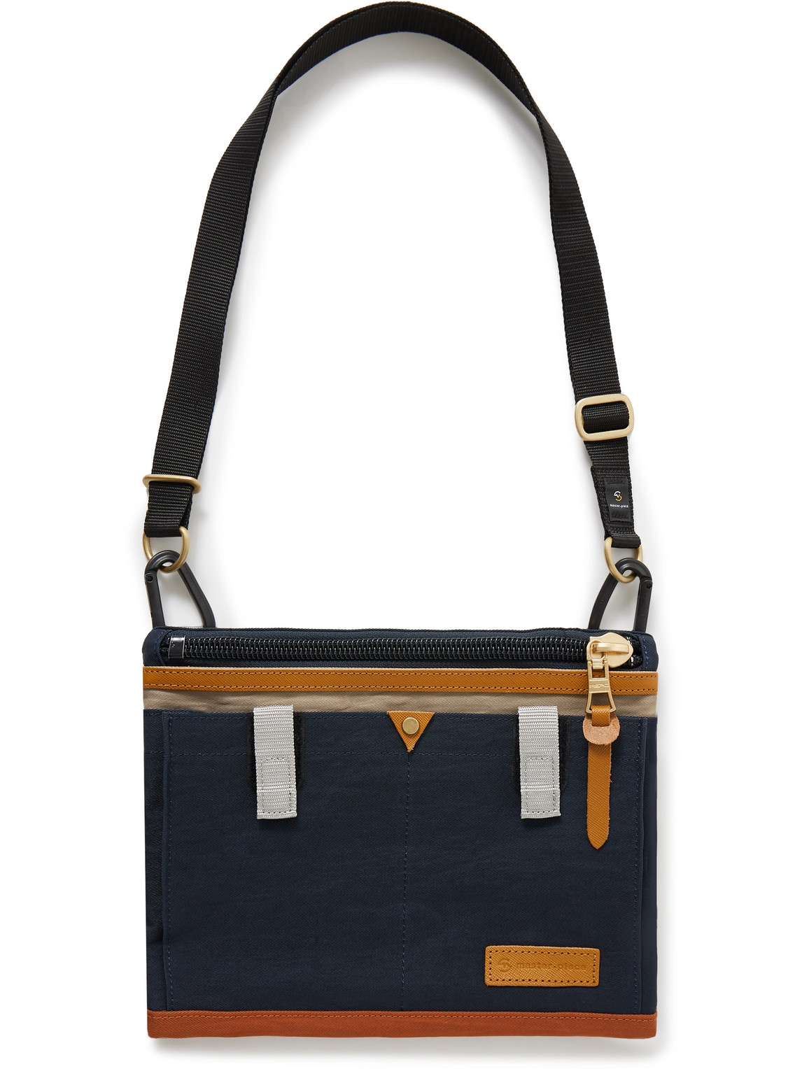 Shop Master-piece Link Leather-trimmed Colour-block Twill Messenger Bag In Blue