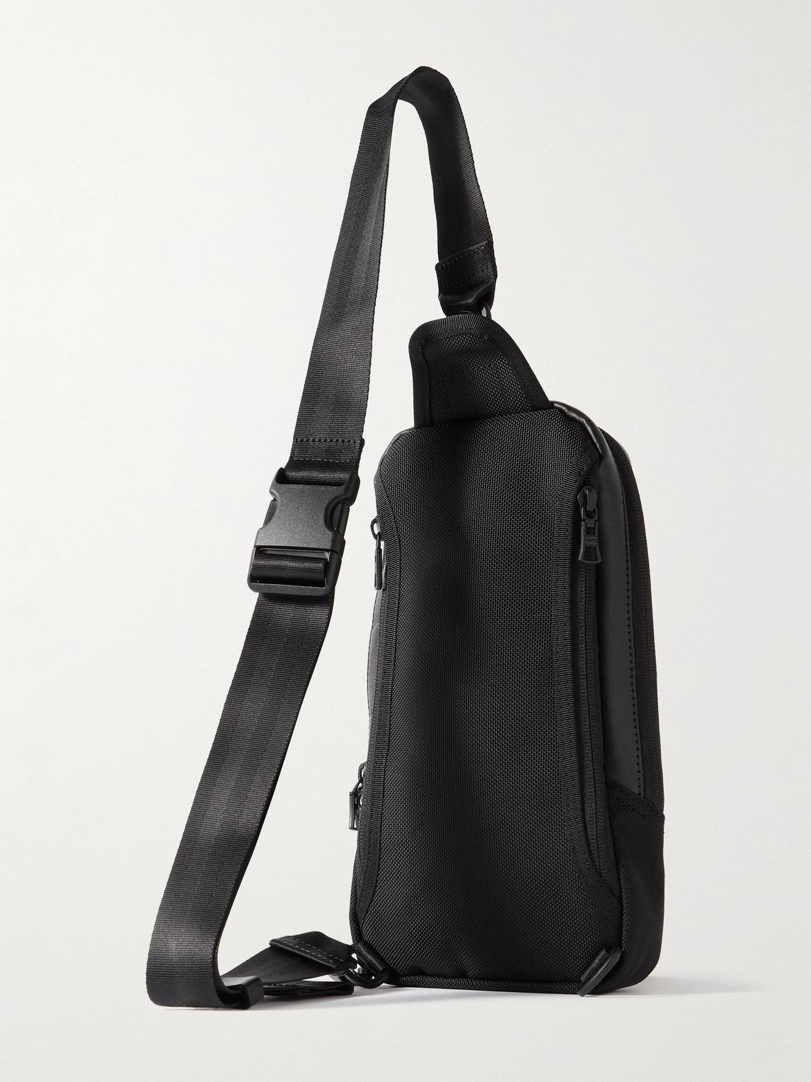 Shop Master-piece Slick Logo-appliquéd Leather And Cordura® Barastec Nylon Sling Backpack In Black