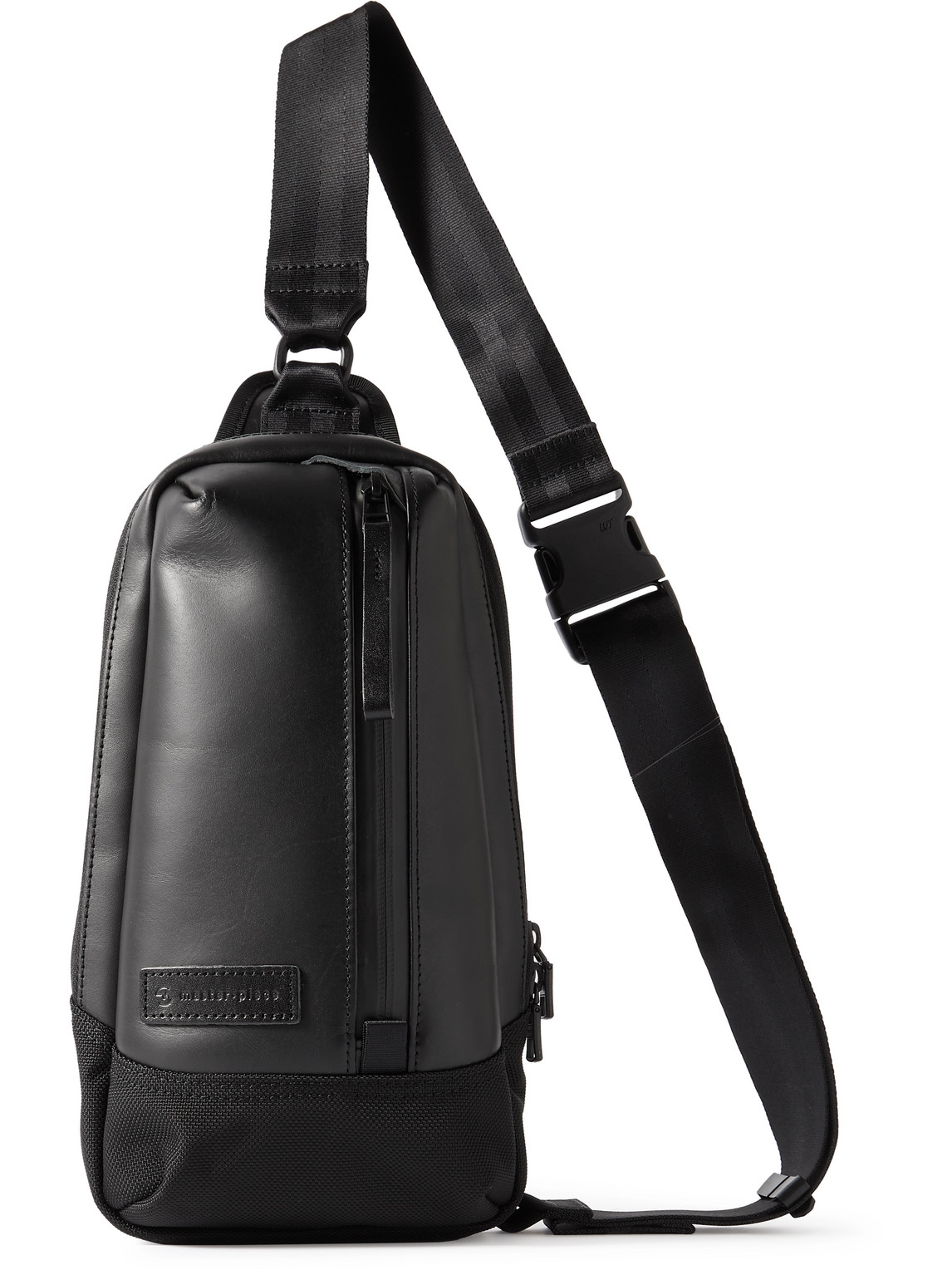 MASTER-PIECE SLICK LOGO-APPLIQUÉD LEATHER AND CORDURA® BARASTEC NYLON SLING BACKPACK