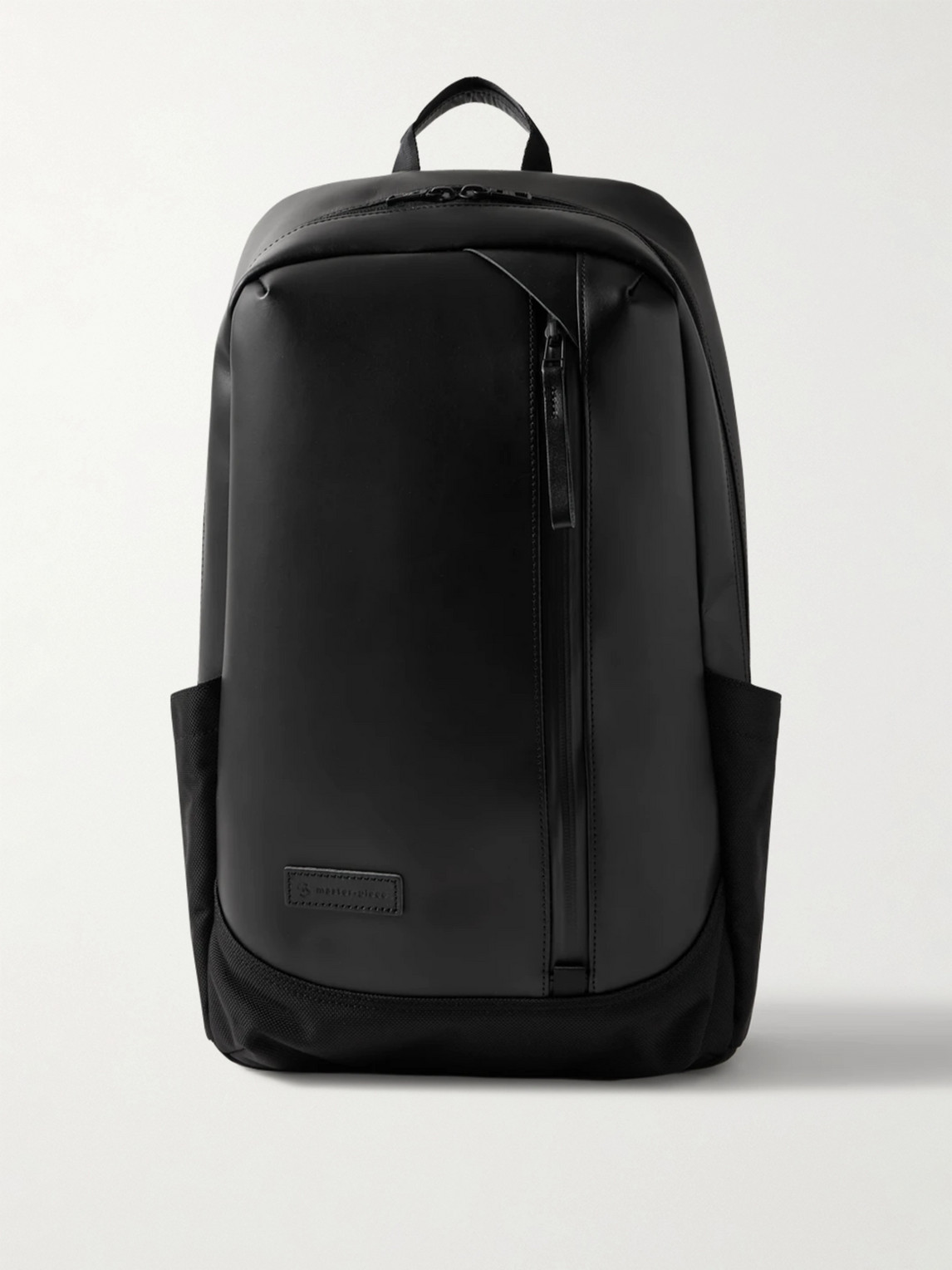 Master-piece Slick Logo-appliquéd Leather And Cordura® Ballistic Nylon Backpack In Black