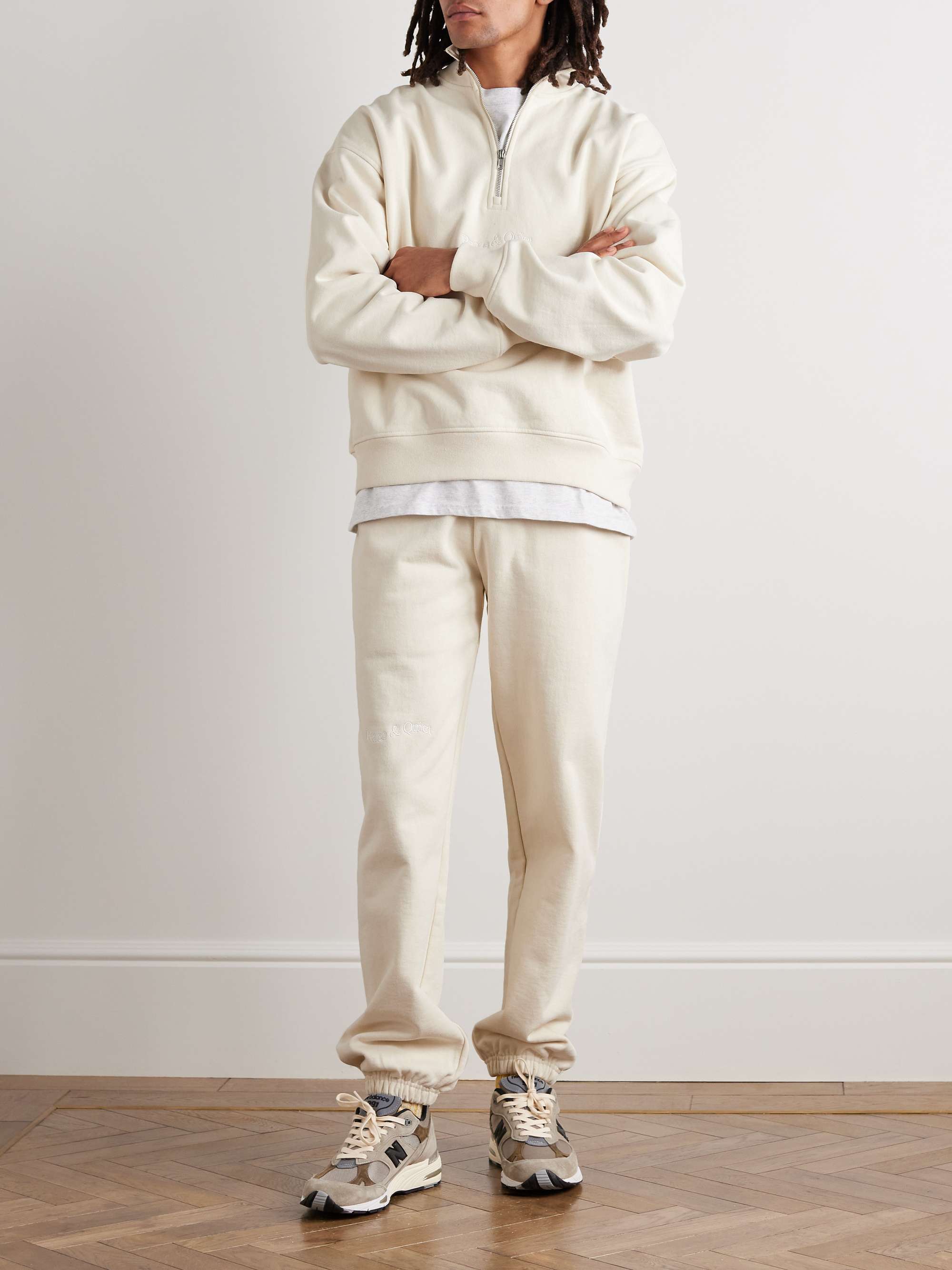 MUSEUM OF PEACE & QUIET Wordmark Tapered Logo-Embroidered Cotton-Jersey Sweatpants