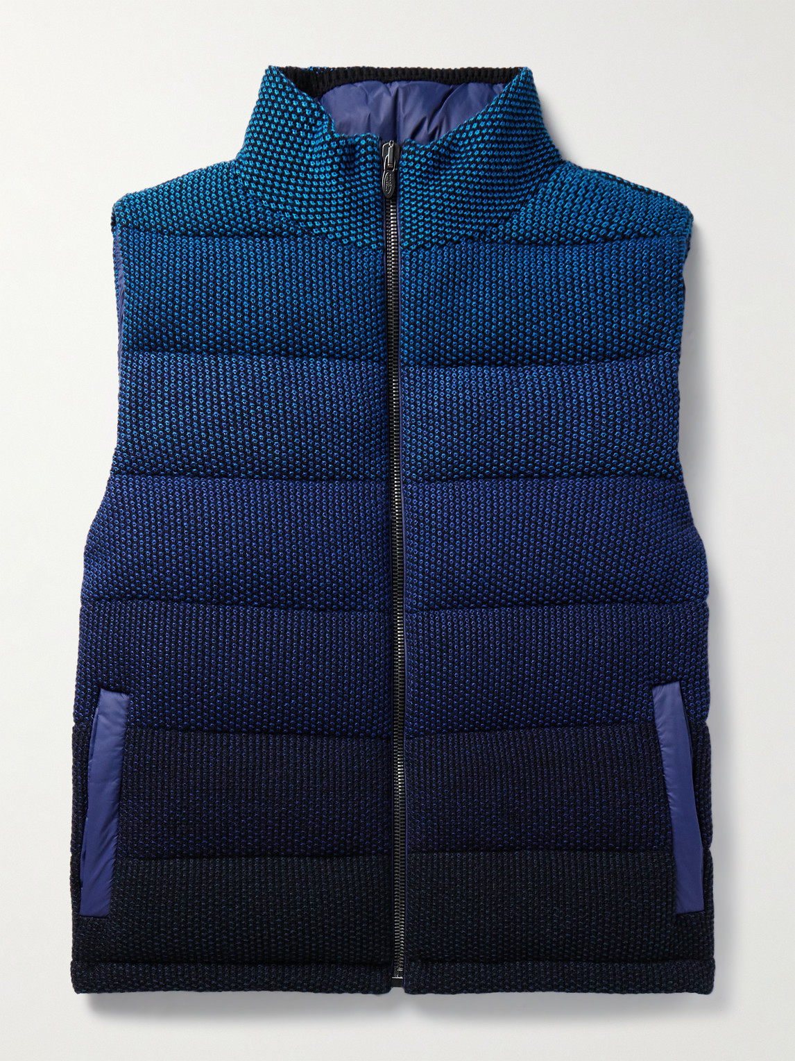 MISSONI QUILTED DEGRADÉ SHELL-TRIMMED WAFFLE-KNIT DOWN GILET