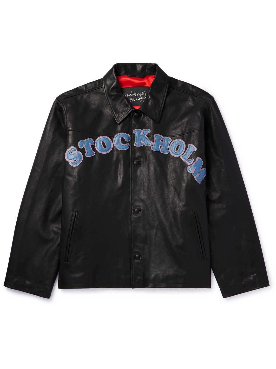 Stockholm Surfboard Club Logo-appliquéd Leather Coach Jacket In Black