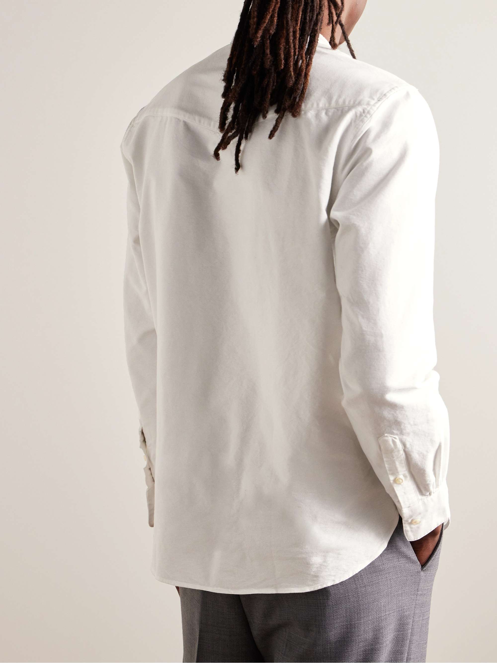 OFFICINE GÉNÉRALE Auguste Grandad-Collar Selvedge Cotton Oxford Shirt ...