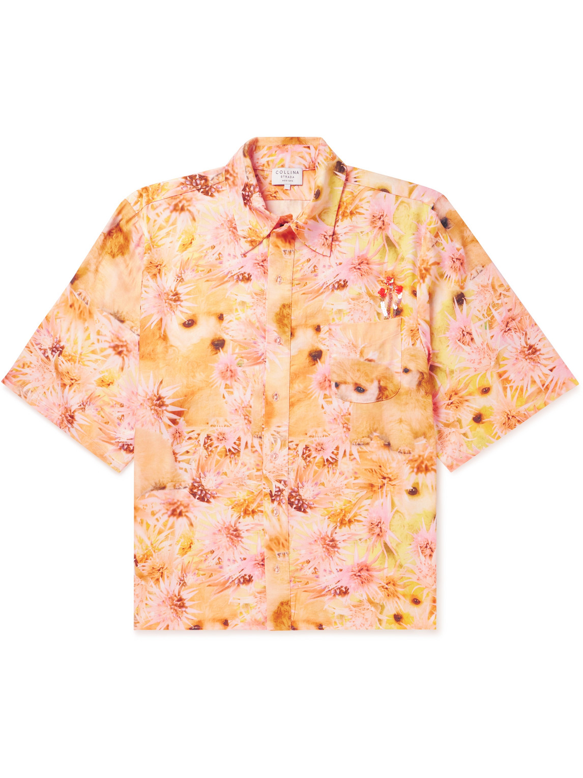 Sequin-Embellished Printed Rose Sylk Shirt