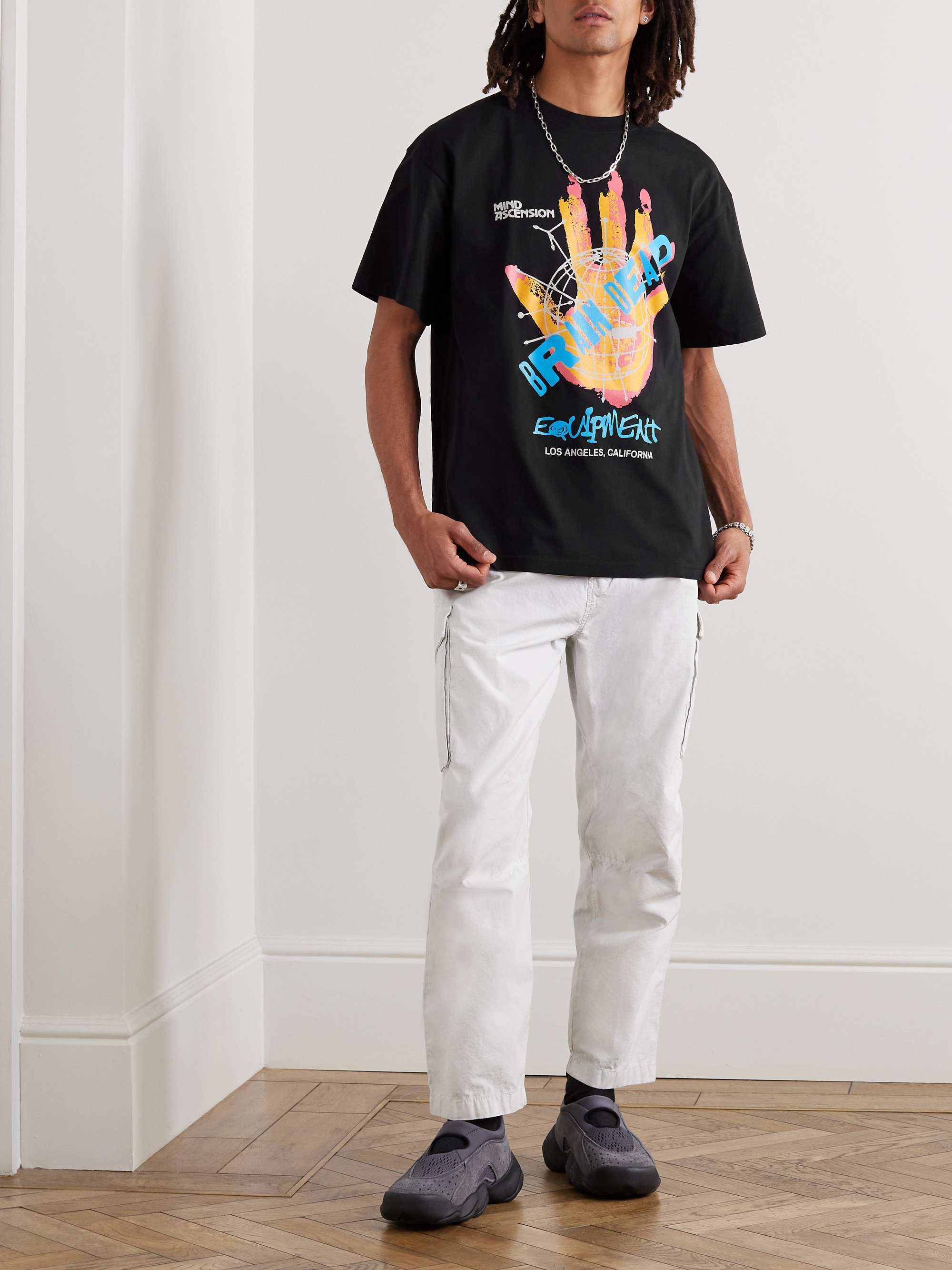 BRAIN DEAD Equiptment Mind Hand Printed Cotton-Jersey T-Shirt