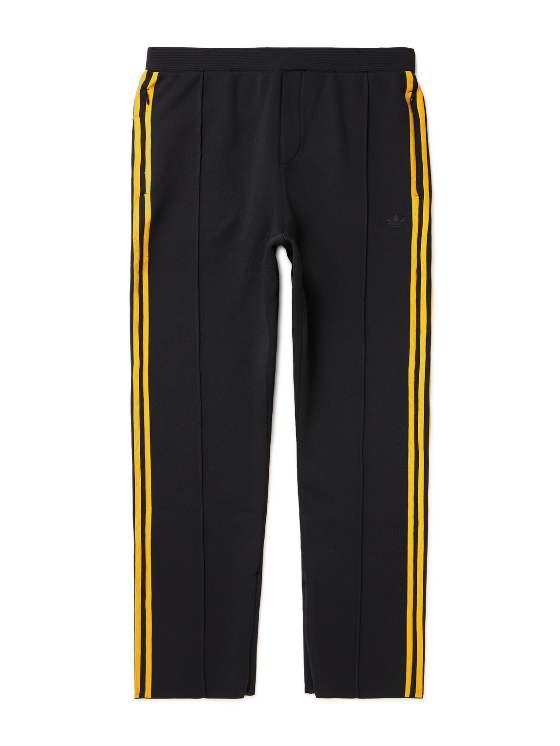 Adidas Consortium Wales Bonner Slim-fit Straight-leg Striped Pleated Knitted Sweatpants In Black