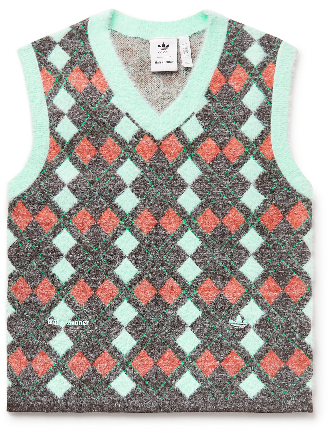 Adidas Consortium Wales Bonner Argyle Brushed Recycled Jacquard-knit Sweater Vest In Brown