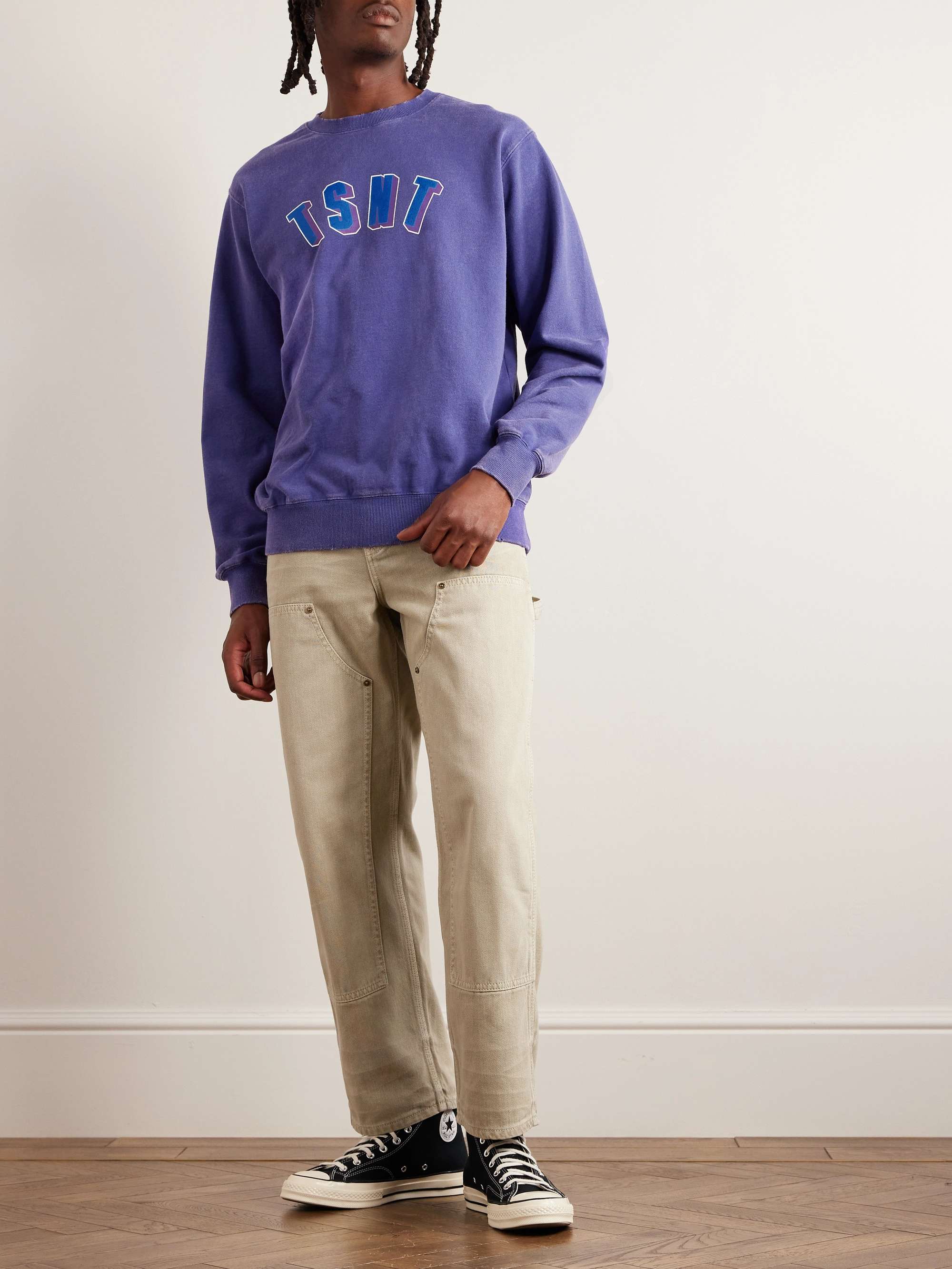 THISISNEVERTHAT TSNT Distressed Logo-Print Cotton-Jersey Sweatshirt for ...