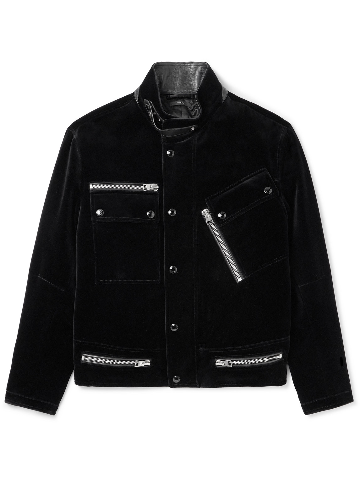 Leather-Trimmed Cotton-Velvet Biker Jacket