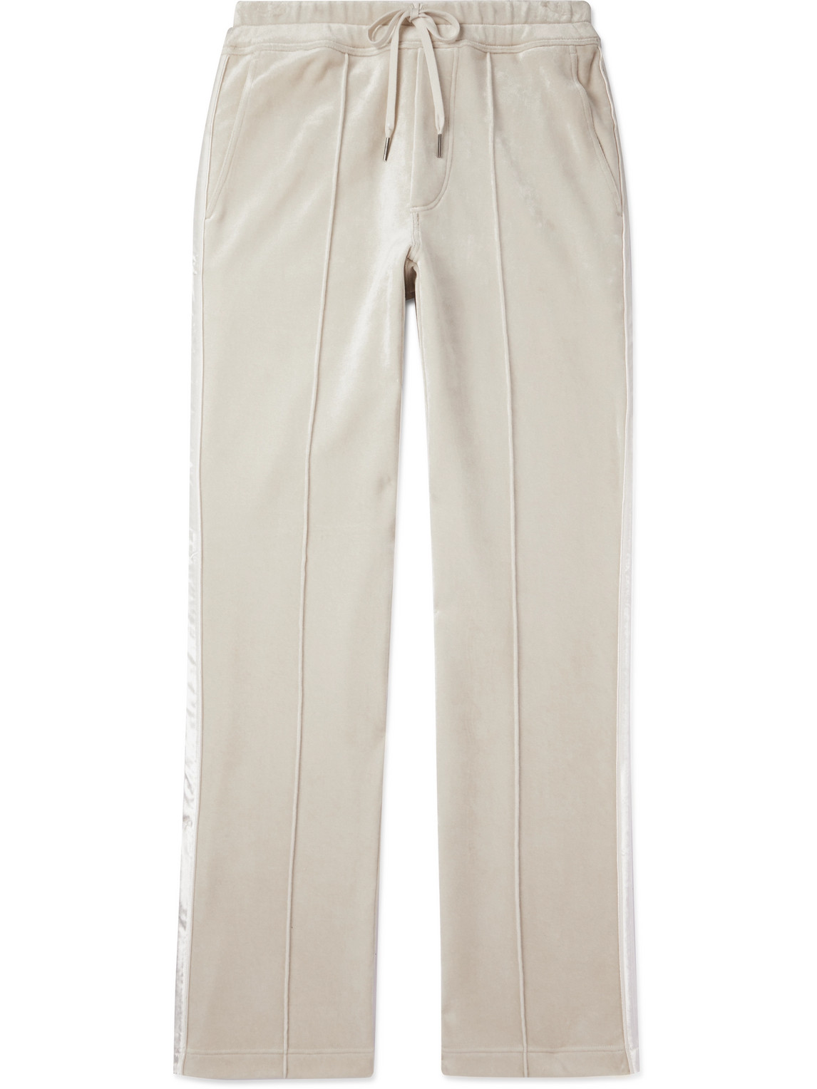 Wide-Leg Satin-Trimmed Velour Sweatpants