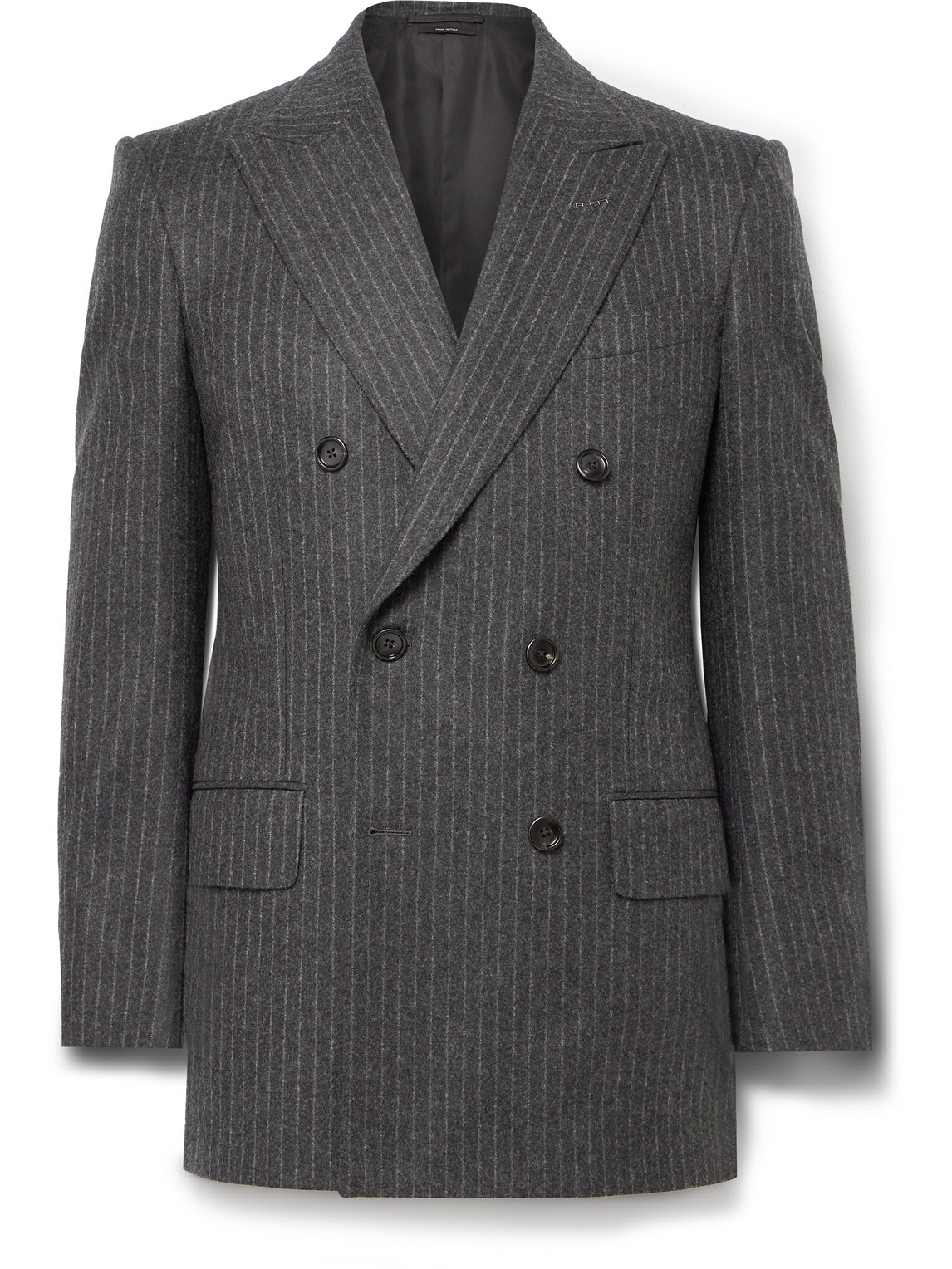 Double-Breasted Prinstriped Wool-Flannel Blazer