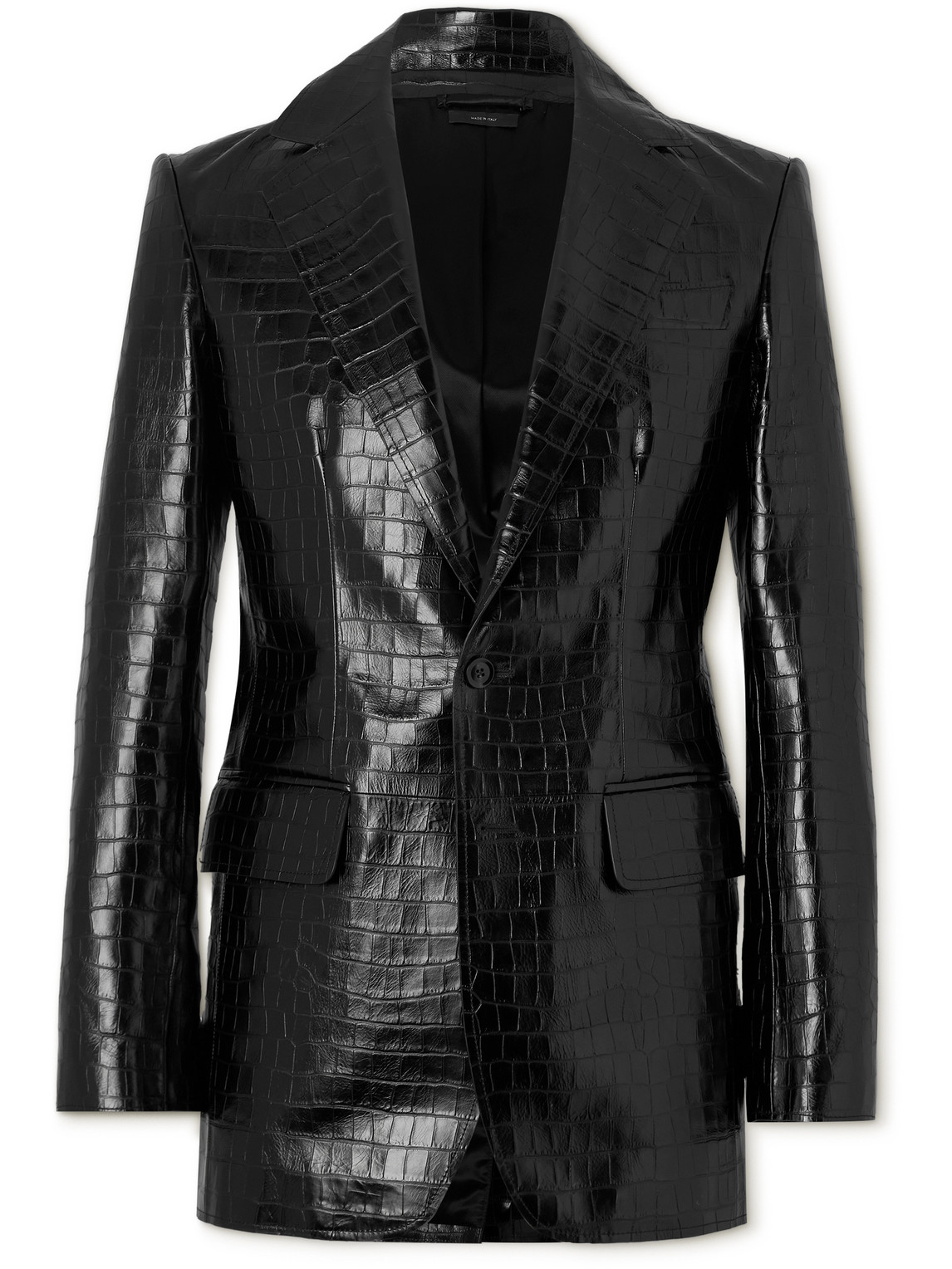Tom Ford Slim-fit Croc-effect Leather Blazer In Black