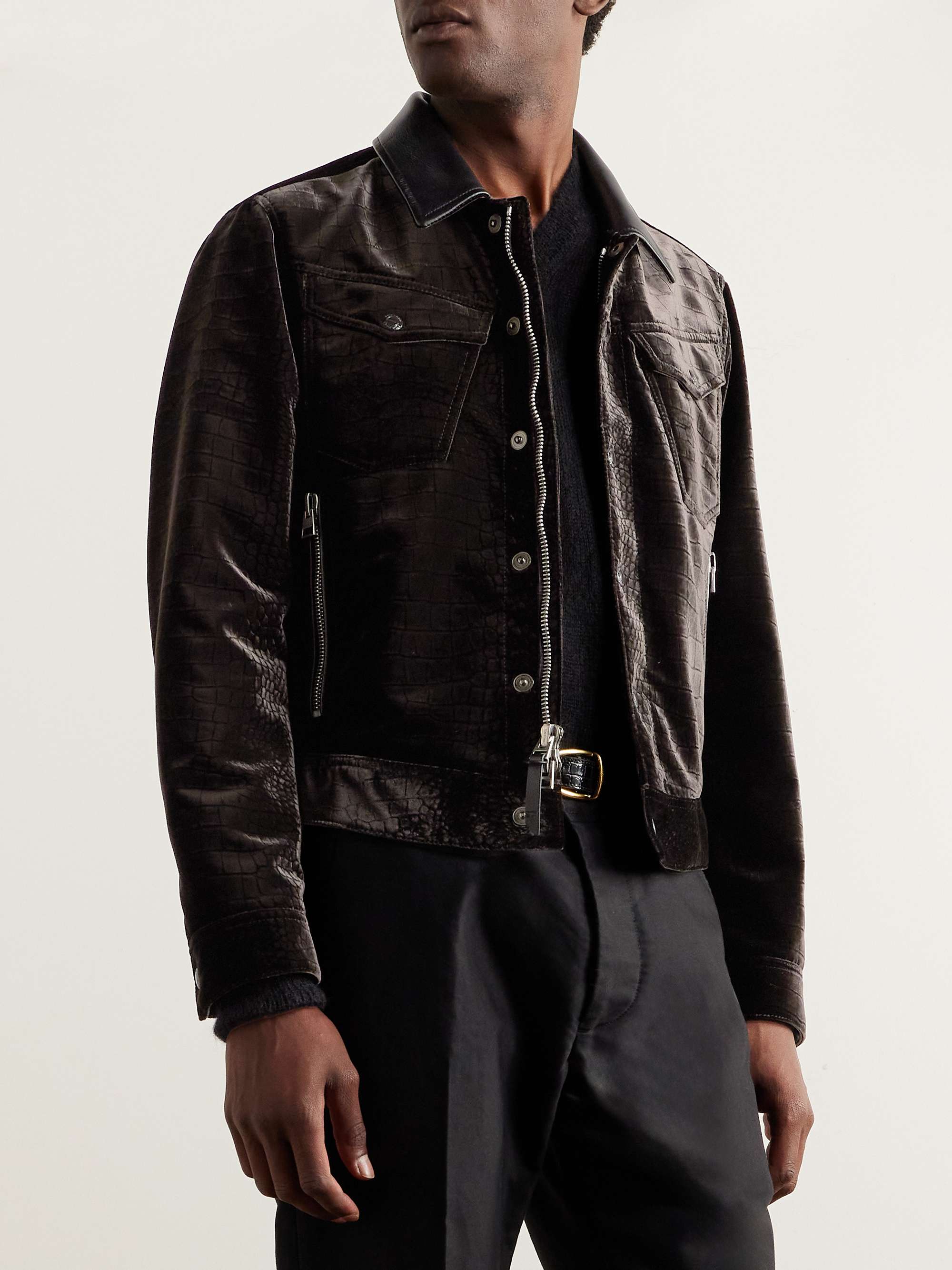 TOM FORD Leather-Trimmed Croc-Effect Velvet Jacket for Men | MR PORTER