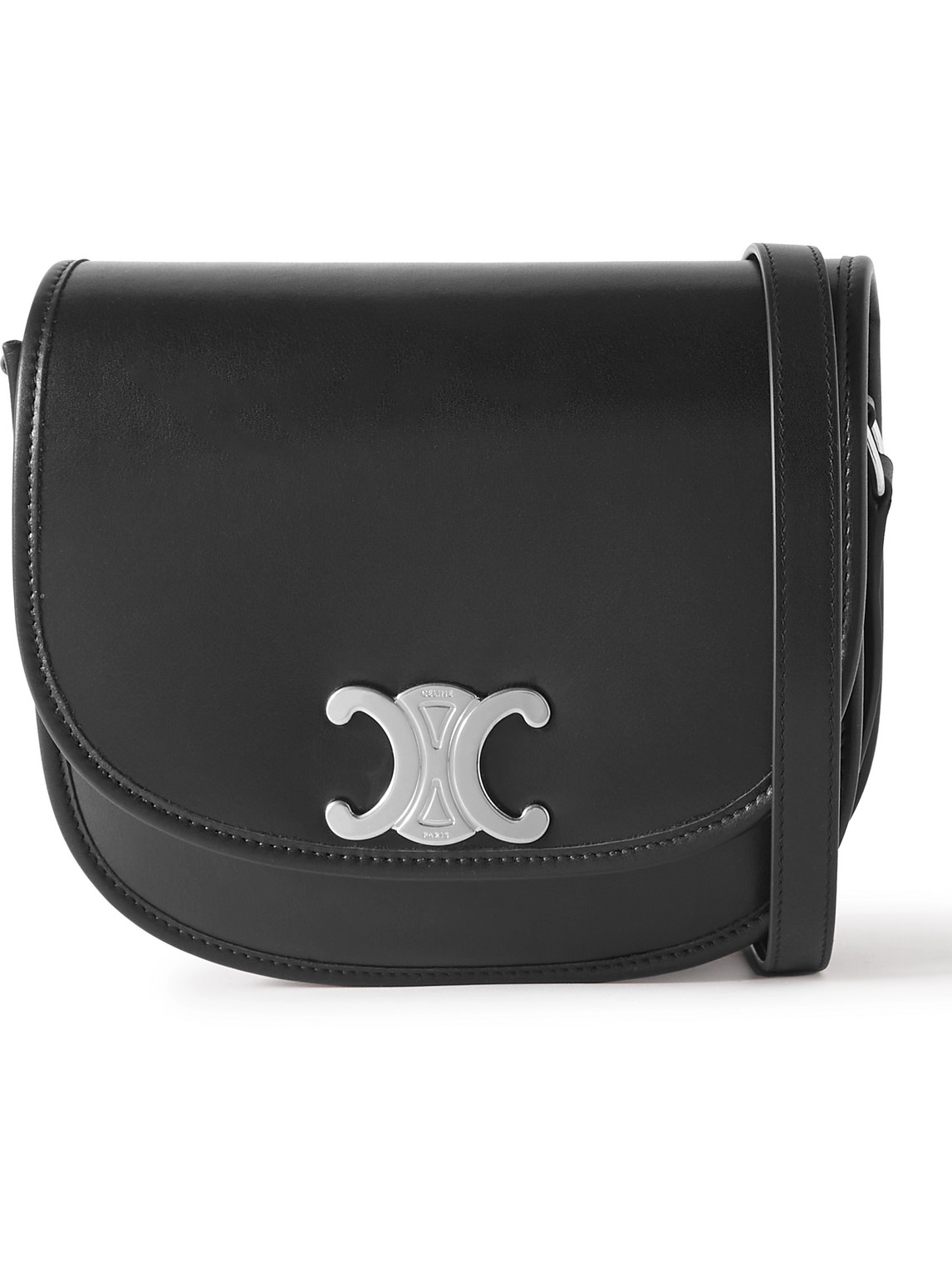 Celine Triomphe Medium Leather Messenger Bag In Black