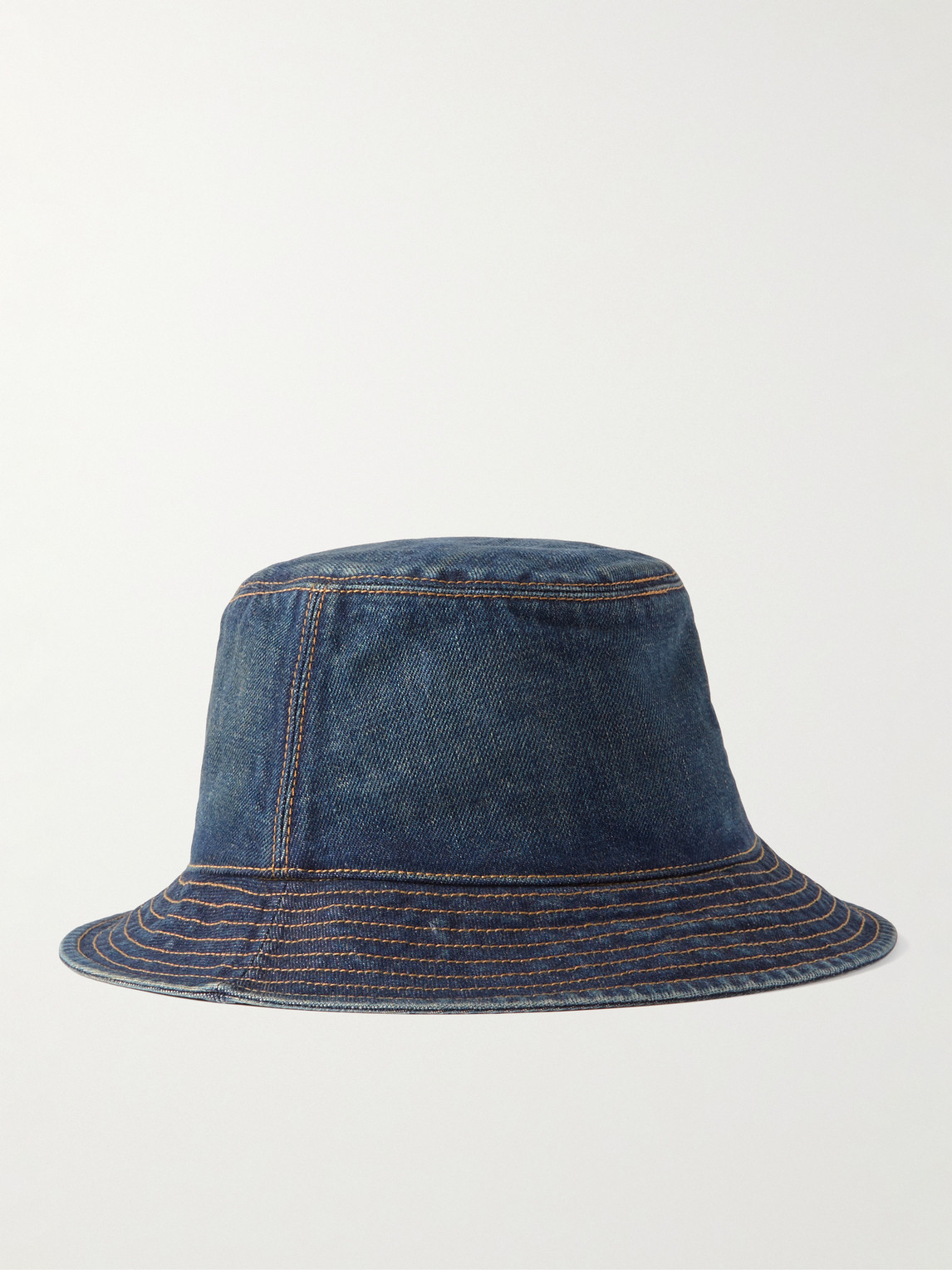 Celine Logo-embroidered Denim Bucket Hat In Blue
