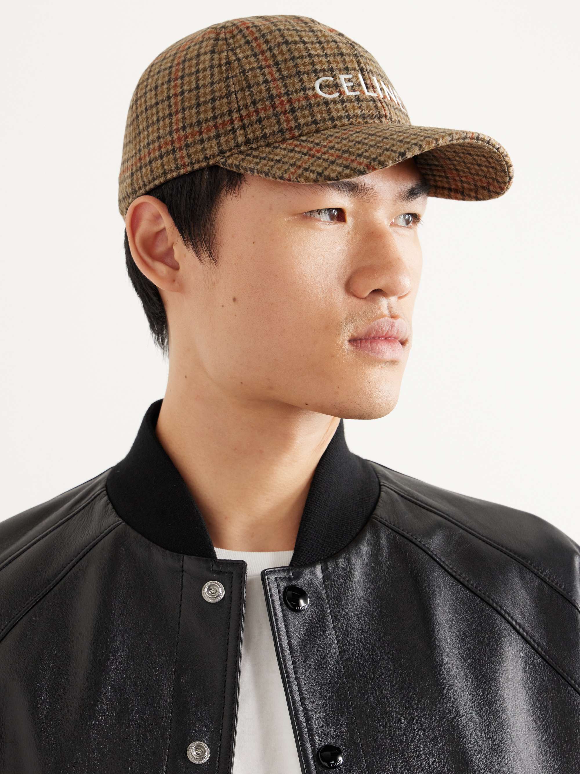 CELINE HOMME Logo-Embroidered Prince of Wales Checked Wool Baseball Cap ...