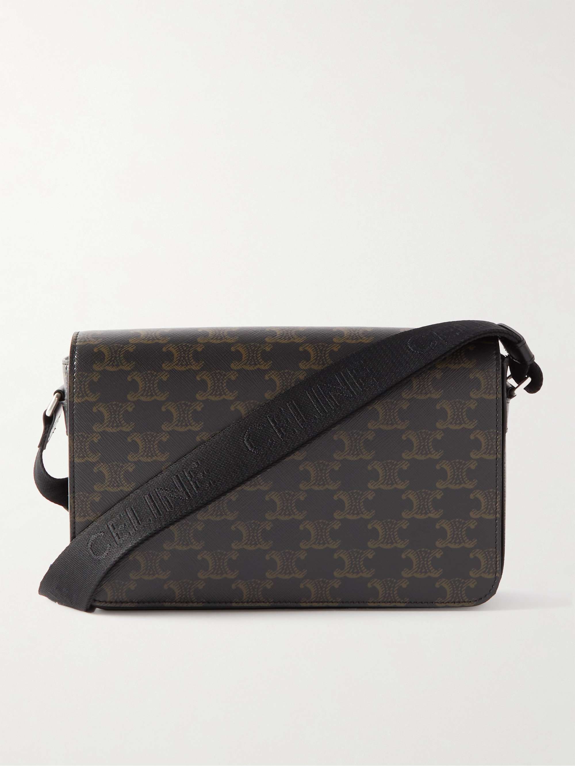 Triomphe Mini Leather Trimmed Logo Print Coated Canvas Messenger Bag