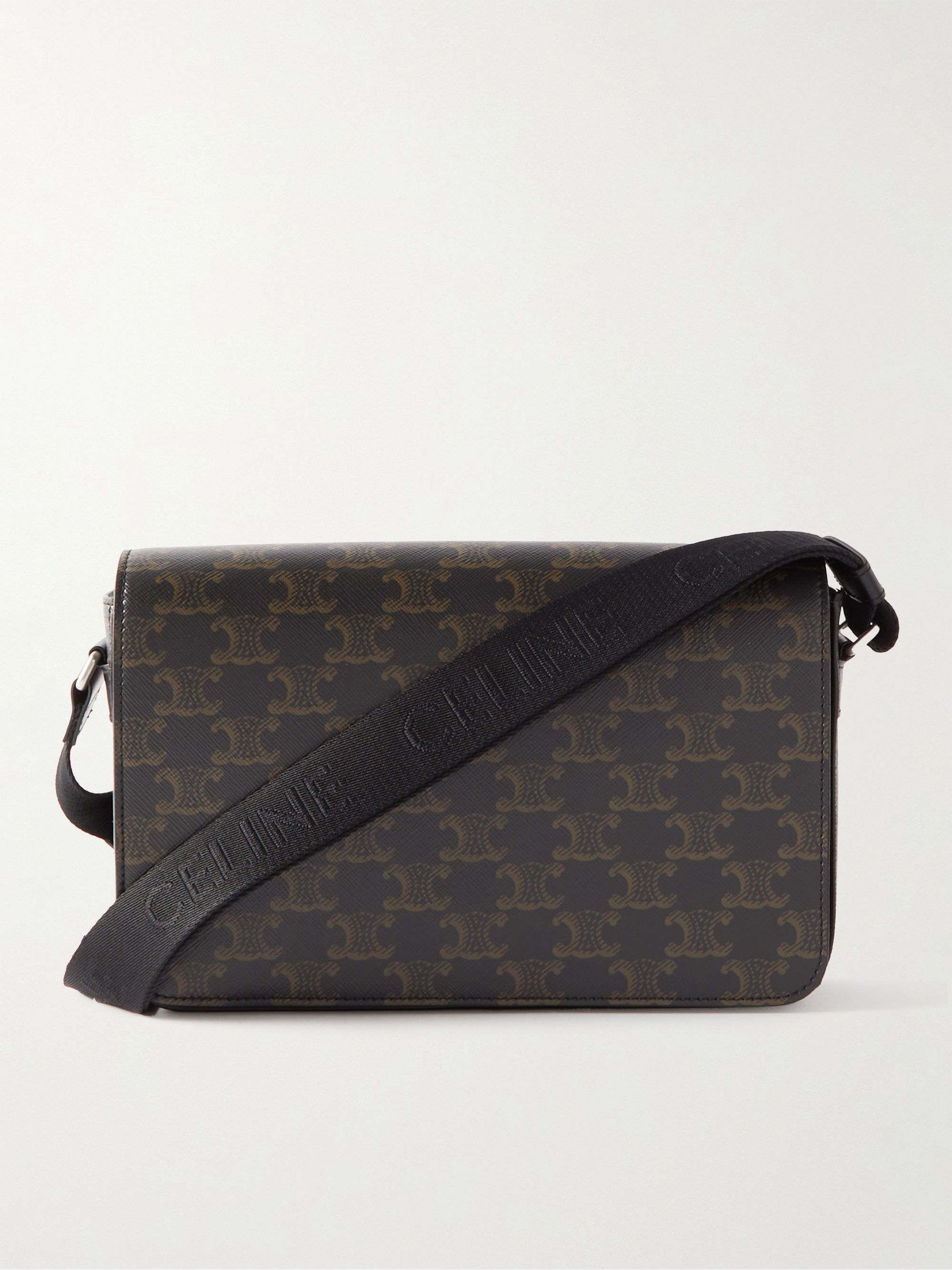 Triomphe Mini Leather-Trimmed Logo-Print Coated-Canvas Messenger Bag