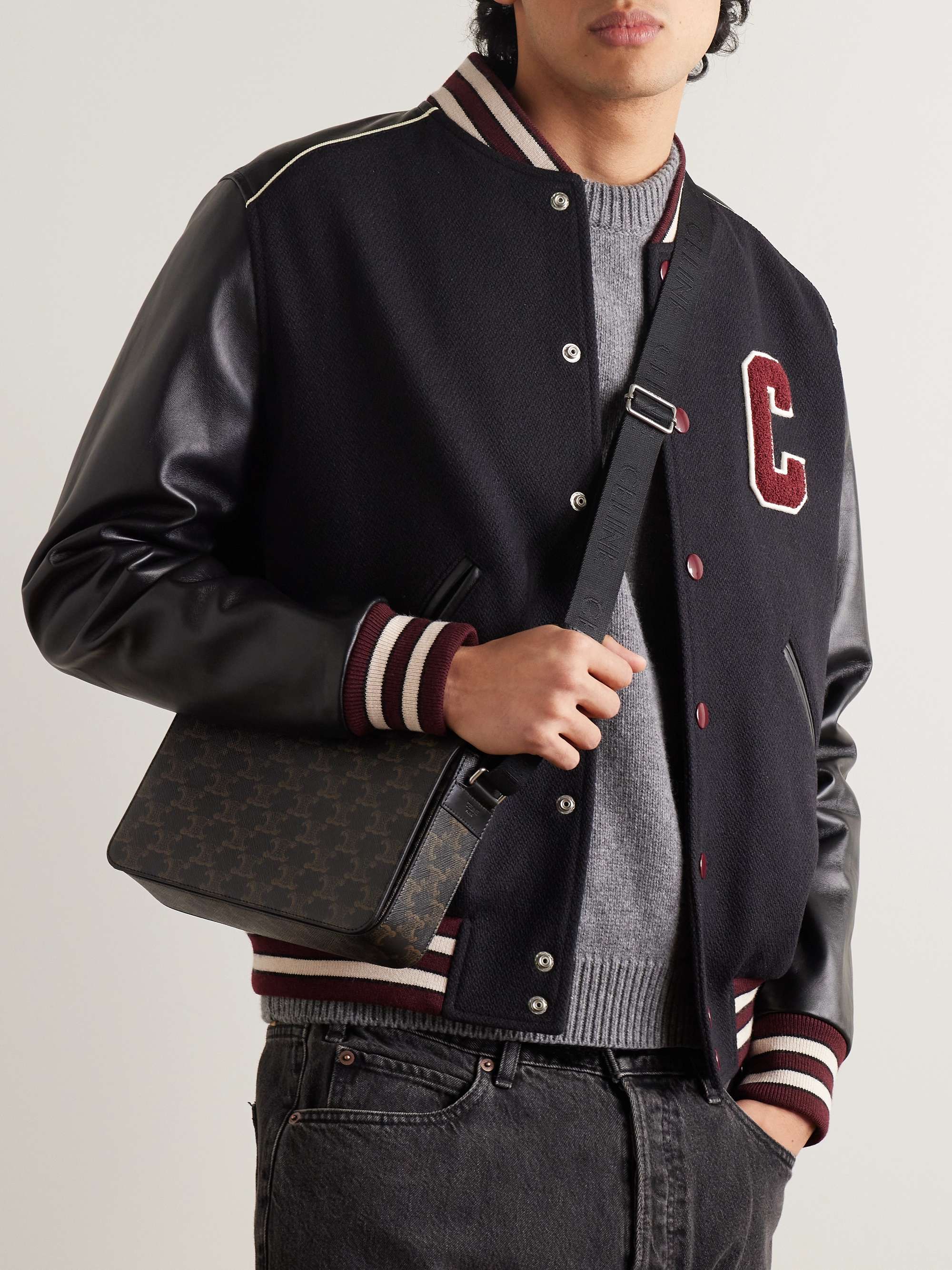 CELINE HOMME Small Triomphe Leather-Trimmed Logo-Print Coated-Canvas Messenger  Bag for Men