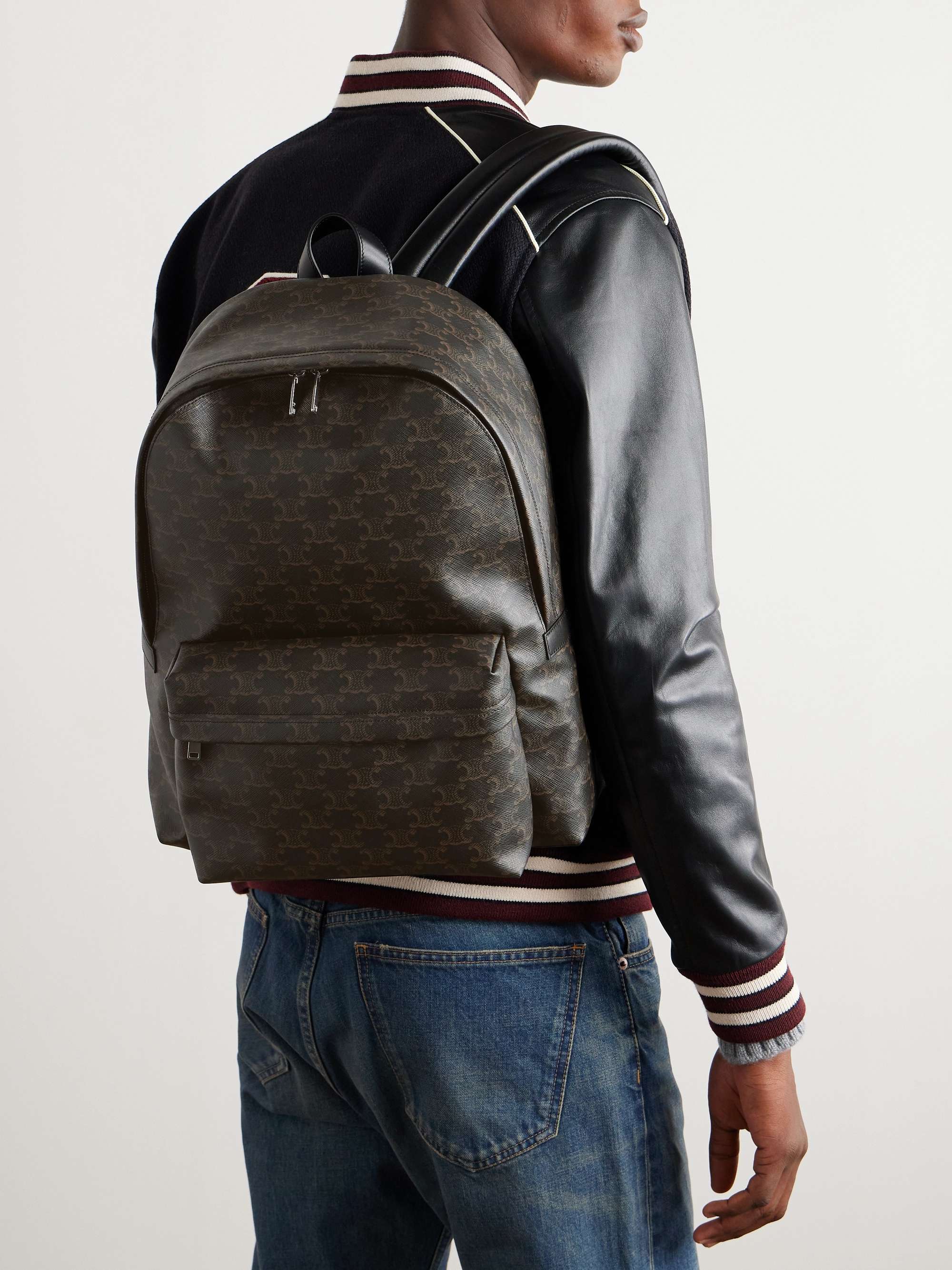 CELINE HOMME Triomphe Leather-Trimmed Logo-Print Coated-Canvas Backpack ...