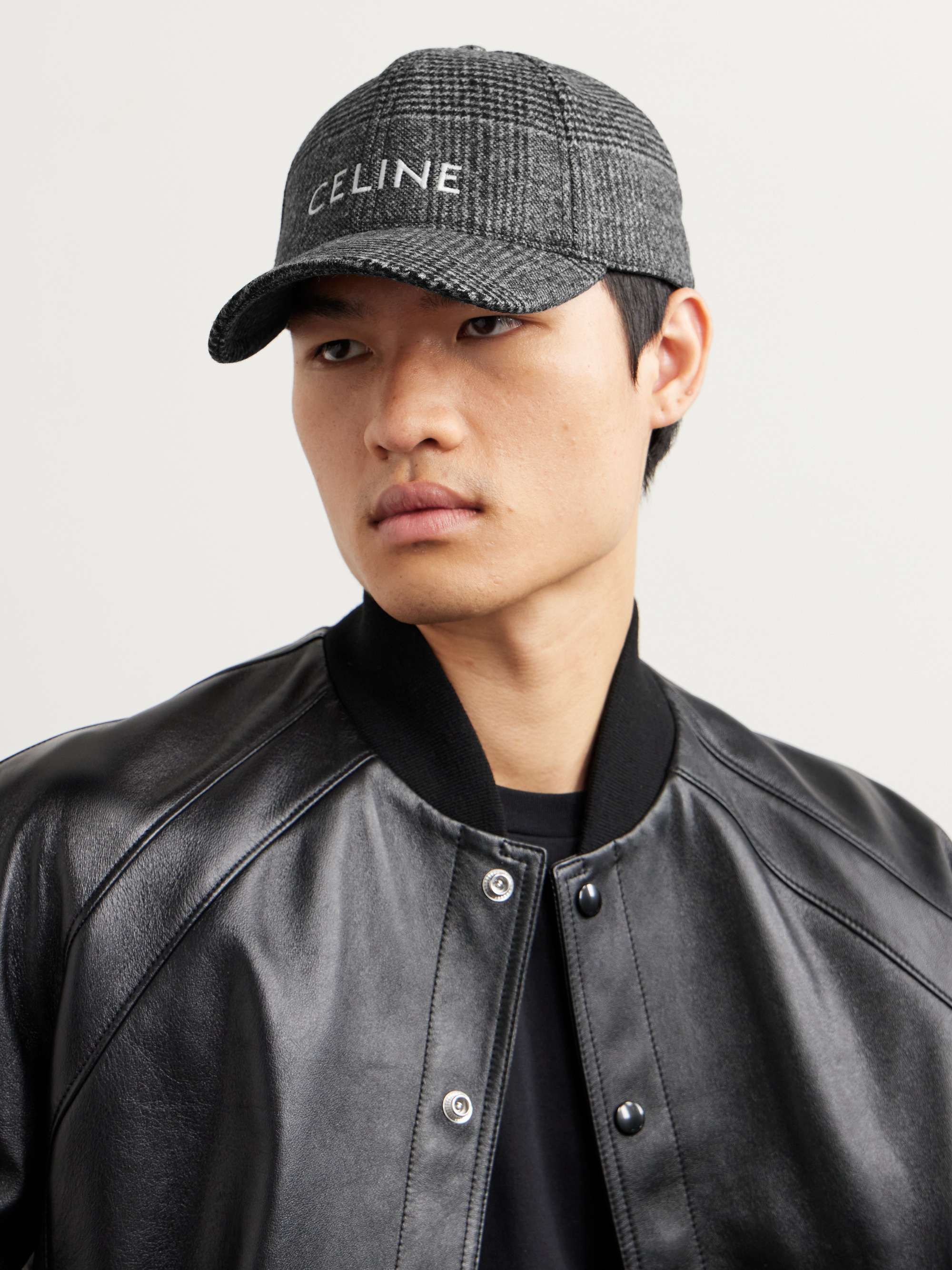 CELINE HOMME Logo-Embroidered Prince of Wales Checked Wool Baseball Cap ...