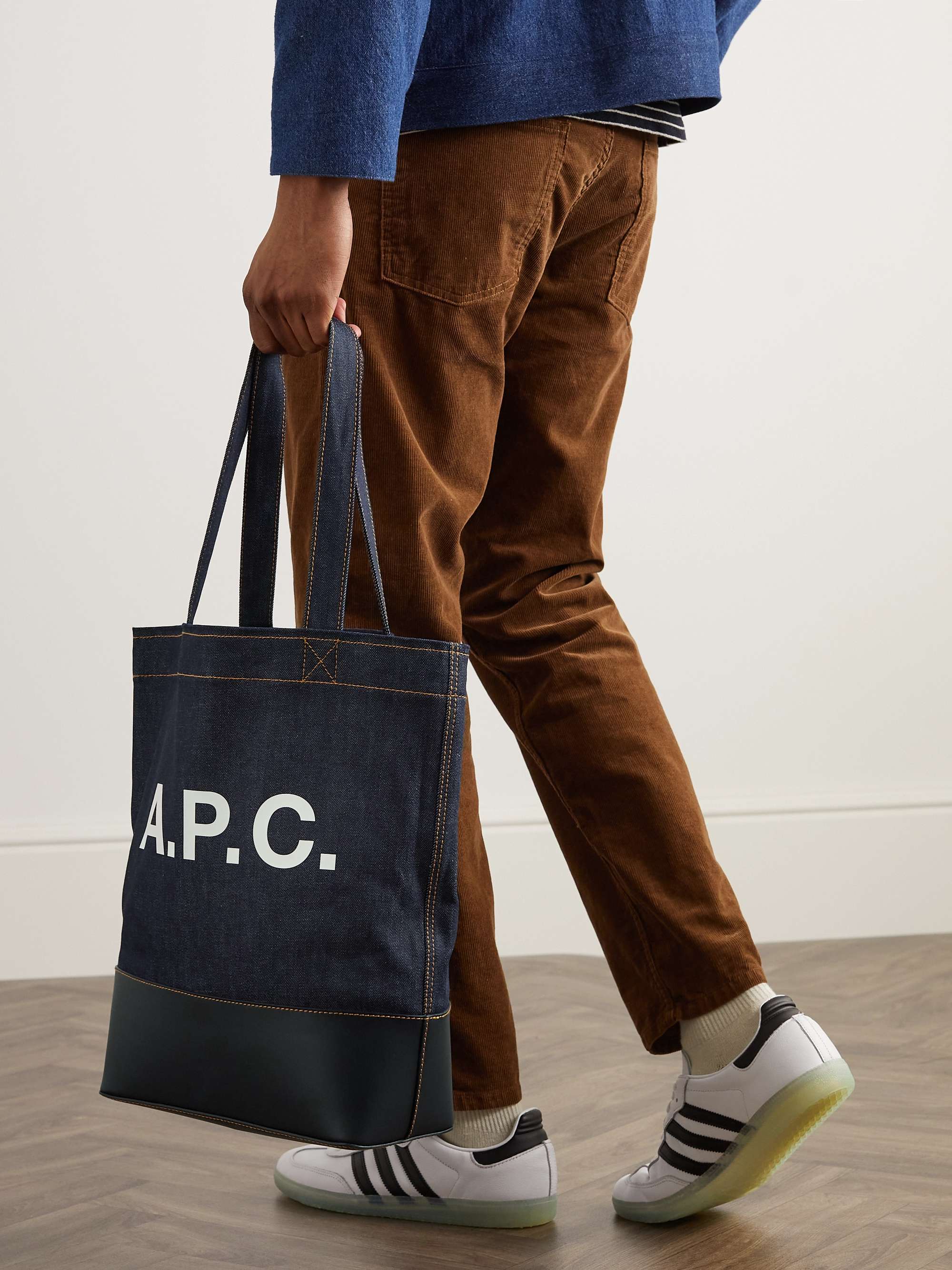 A.P.C. Axel Logo-Print Denim and Leather Tote Bag