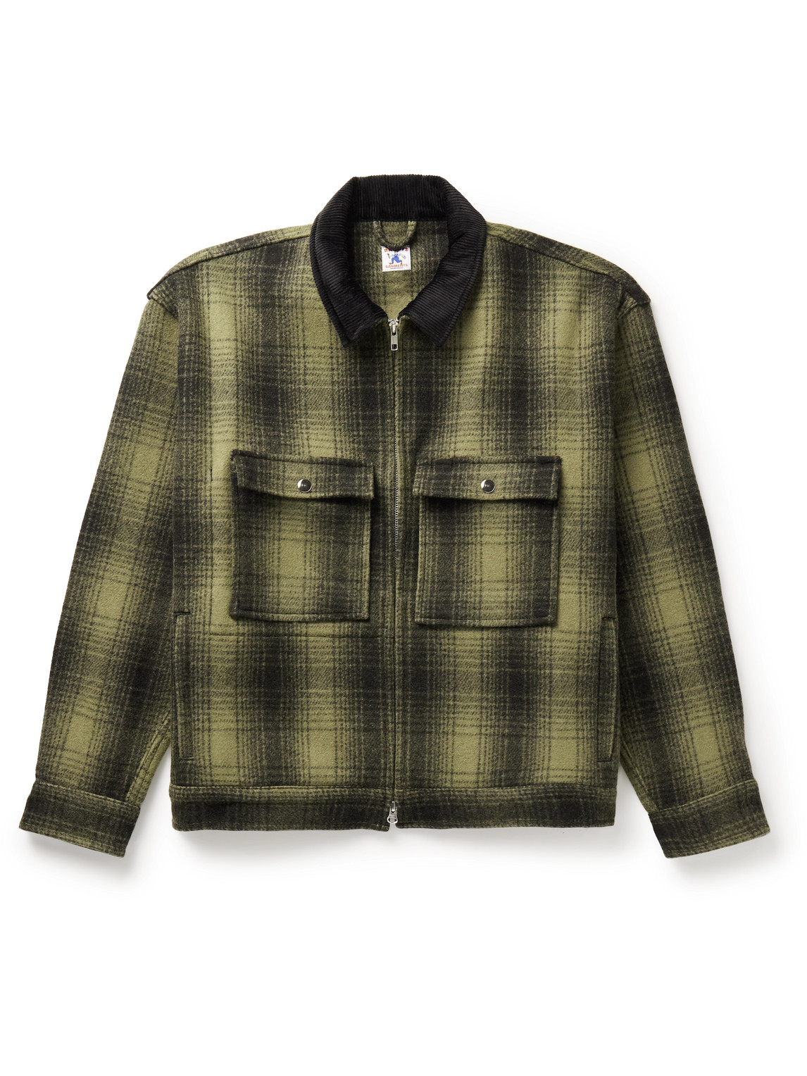 Randy's Garments Station Corduroy-trimmed Wool-blend Jacket In Green