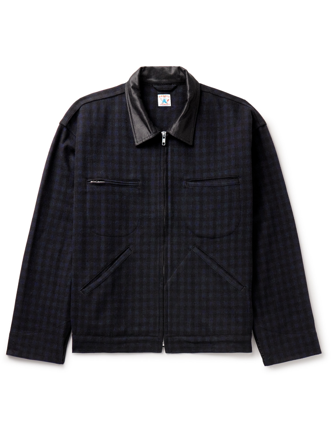 Randy's Garments Cotton-corduroy Trimmed Checked Melton Wool Bomber Jacket In Blue