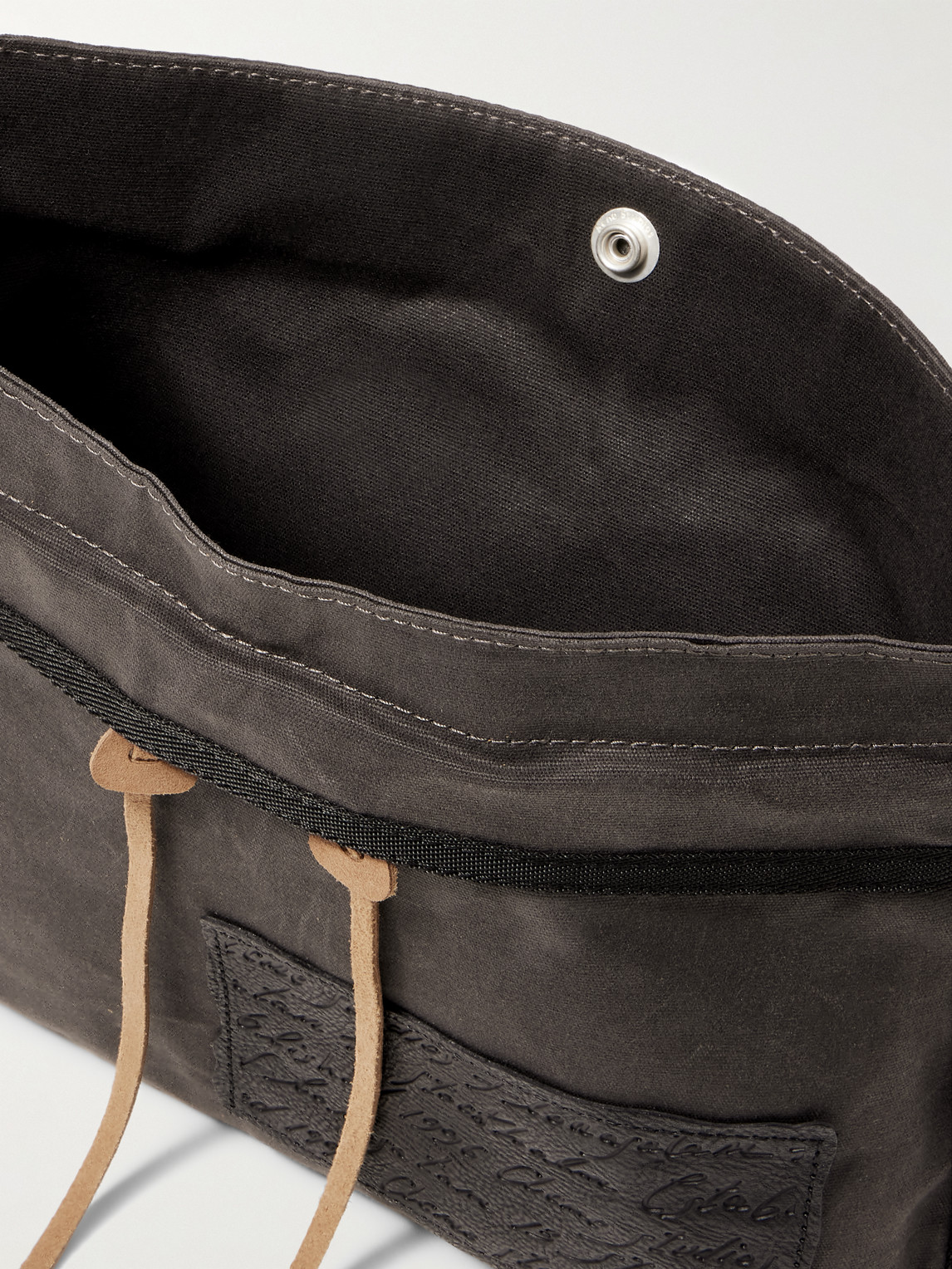 Shop Acne Studios Andemer Leather-trimmed Appliquéd Coated-canvas Messenger Bag In Gray