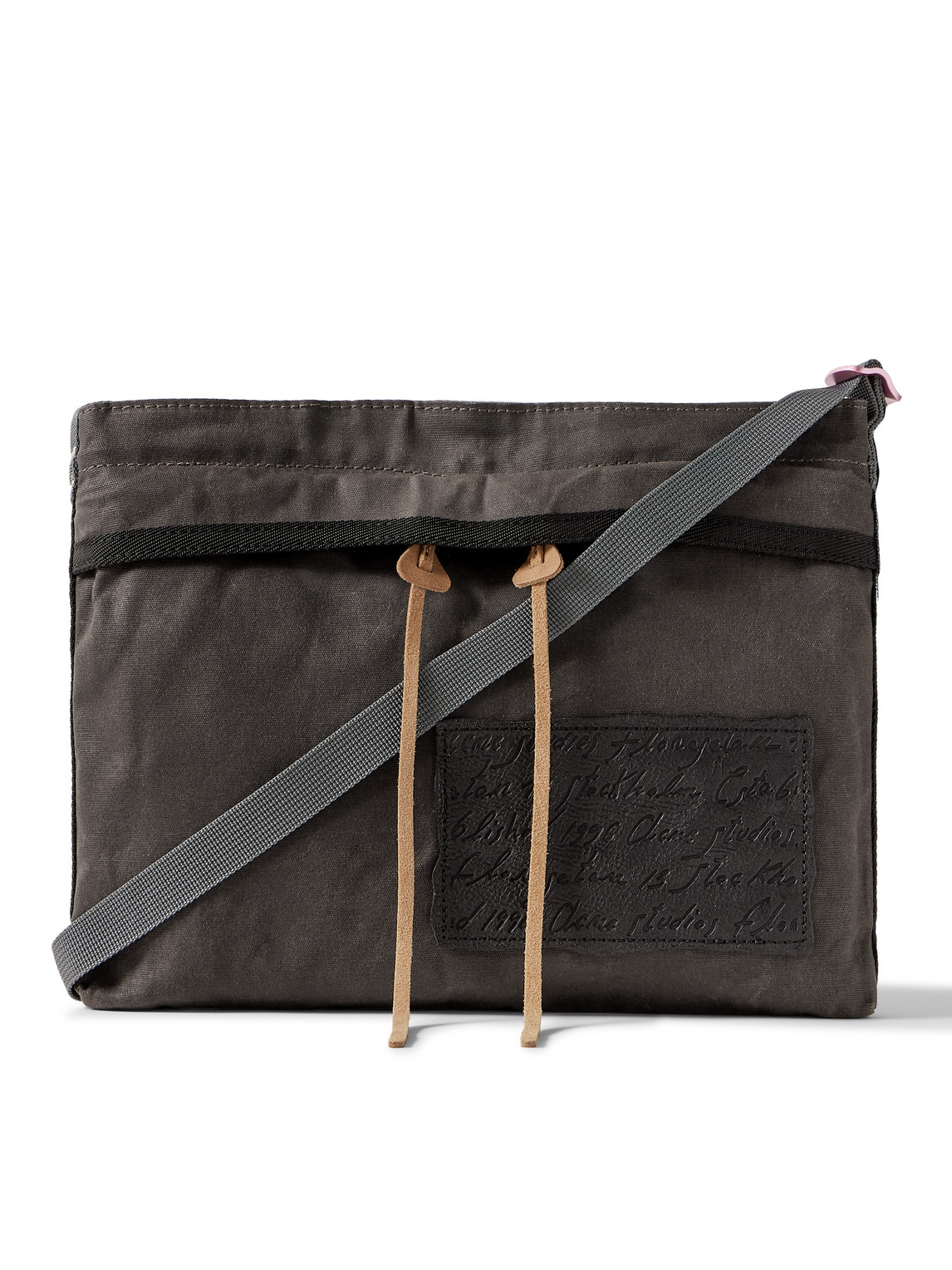 Acne Studios Andemer Leather-trimmed Appliquéd Coated-canvas Messenger Bag In Grey