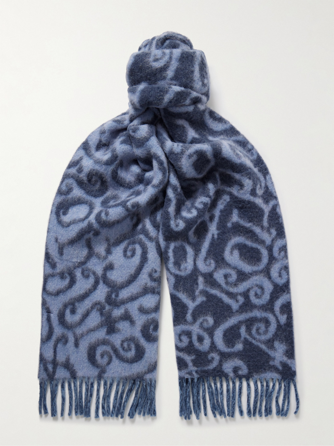 ACNE STUDIOS FRINGED LOGO-INTARSIA BRUSHED WOOL-BLEND SCARF