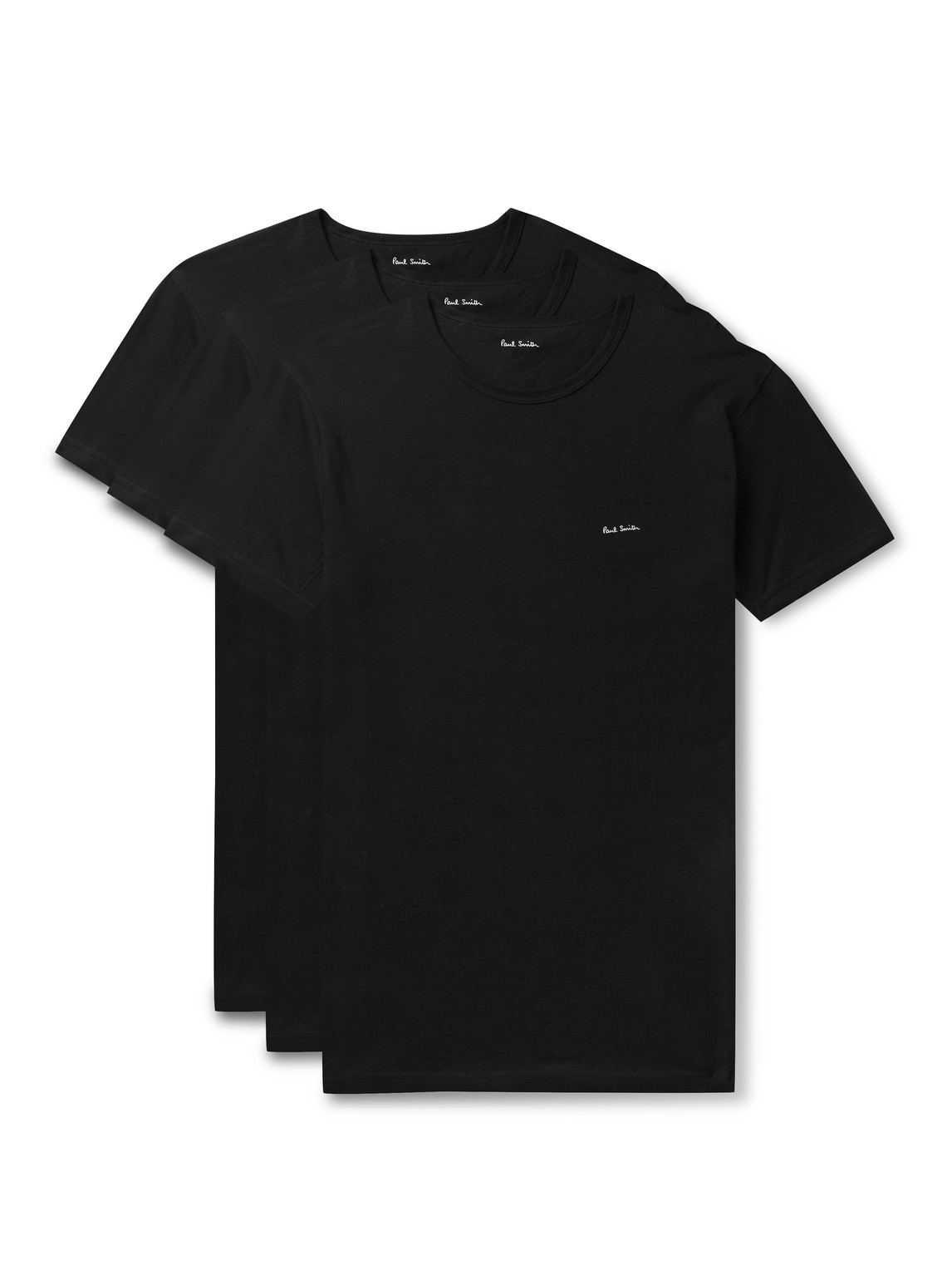Paul Smith Three-pack Slim-fit Logo-print Organic Cotton-jersey T-shirts In Black