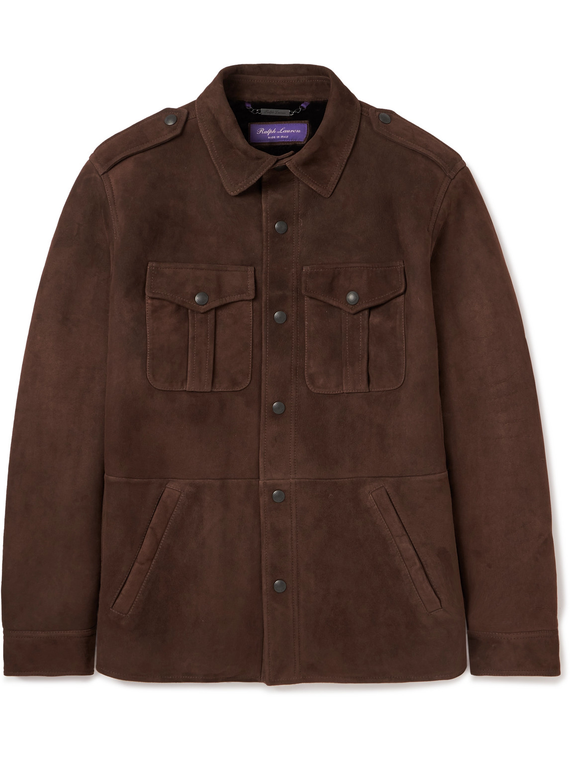 Ralph Lauren Purple Label Chilton Faux Suede Shirt Jacket In Brown