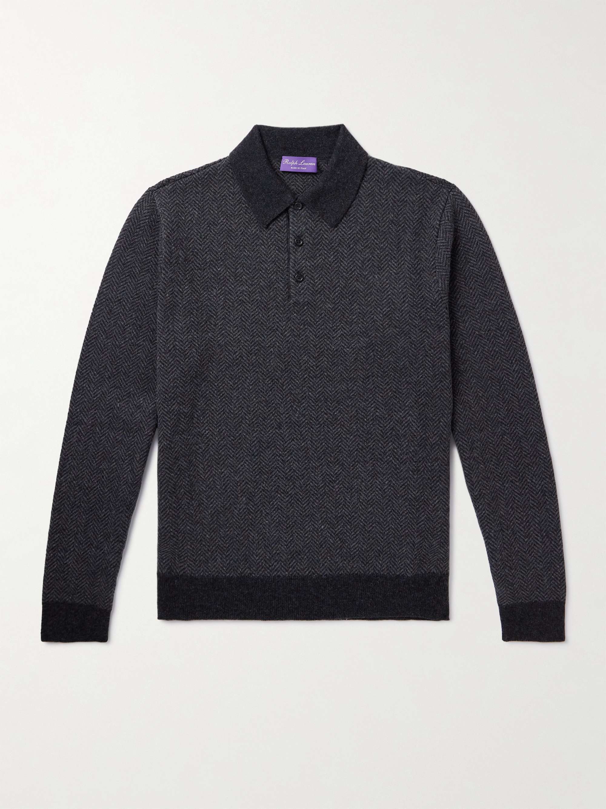 RALPH LAUREN PURPLE LABEL Herringbone Cashmere Polo Shirt for Men | MR ...