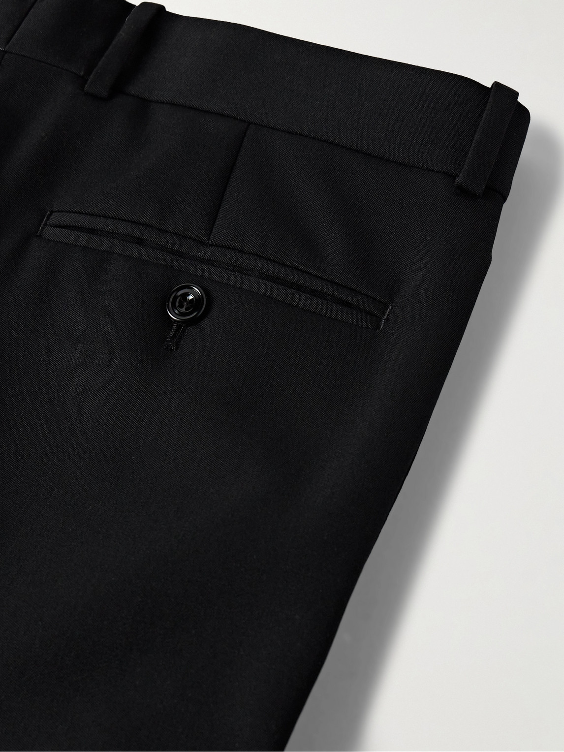Shop Alexander Mcqueen Slim-fit Wool Barathea Suit Trousers In Black